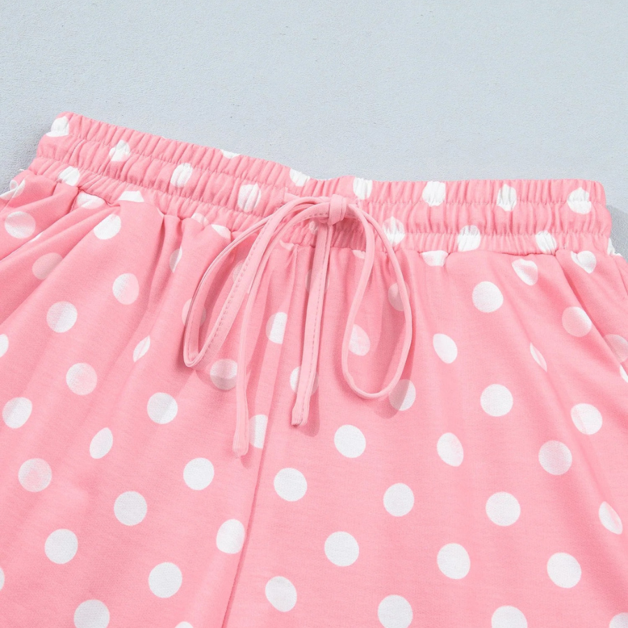Polka Dot Oversized Top & Drawstring Shorts Set