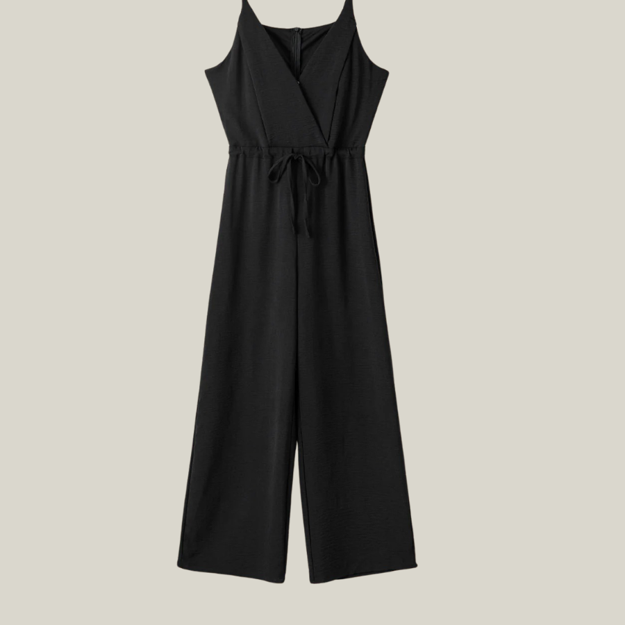 Solid Spaghetti Strap Wide Leg Drawstring Jumpsuit