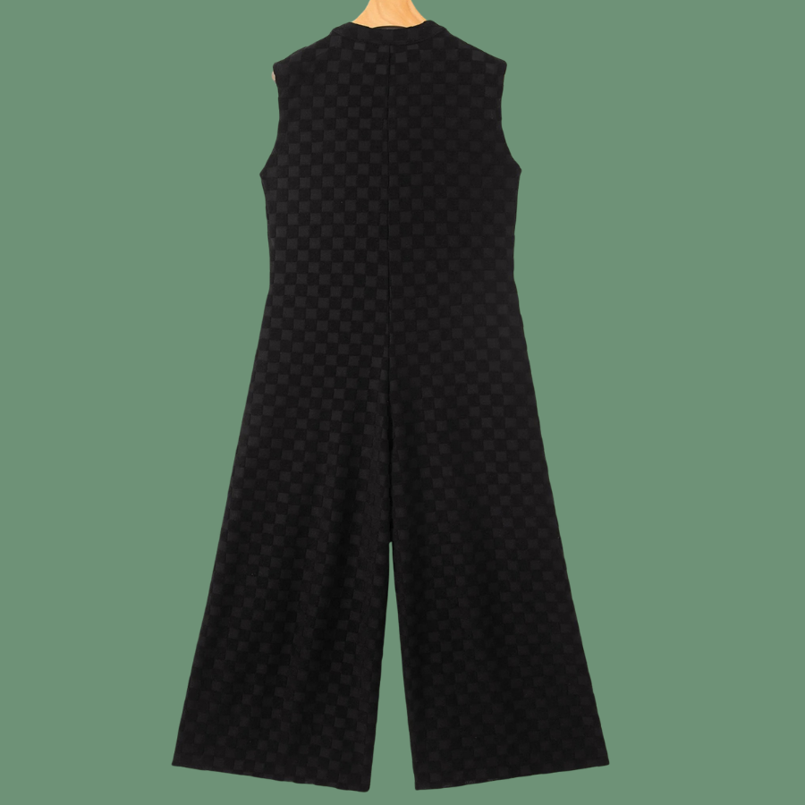 Checker Textured Sleeveless Wide Leg Jumpsuit