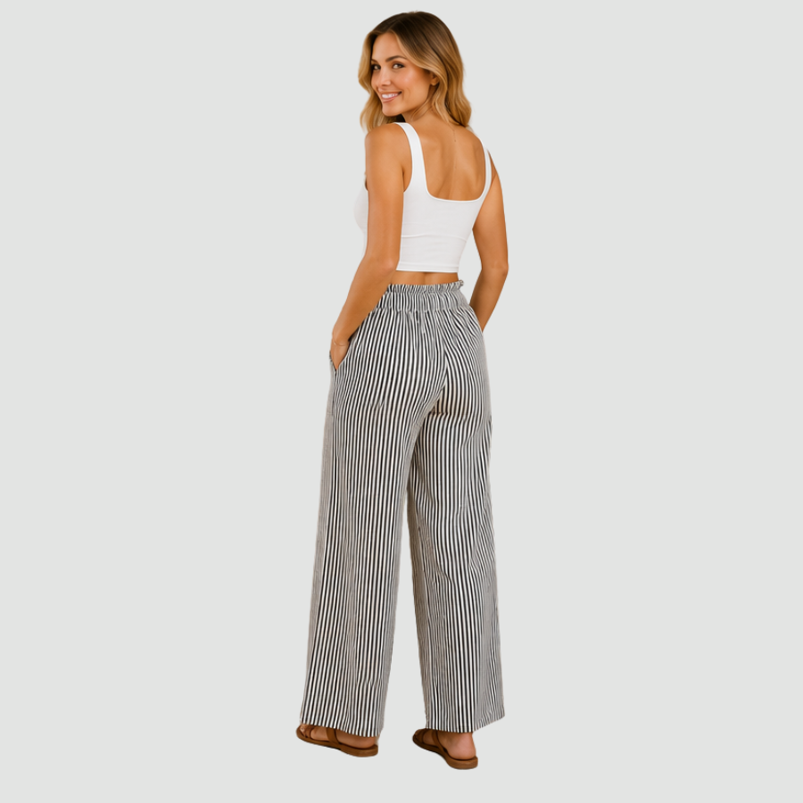 Stripe Tied High Waist Straight Leg Pants