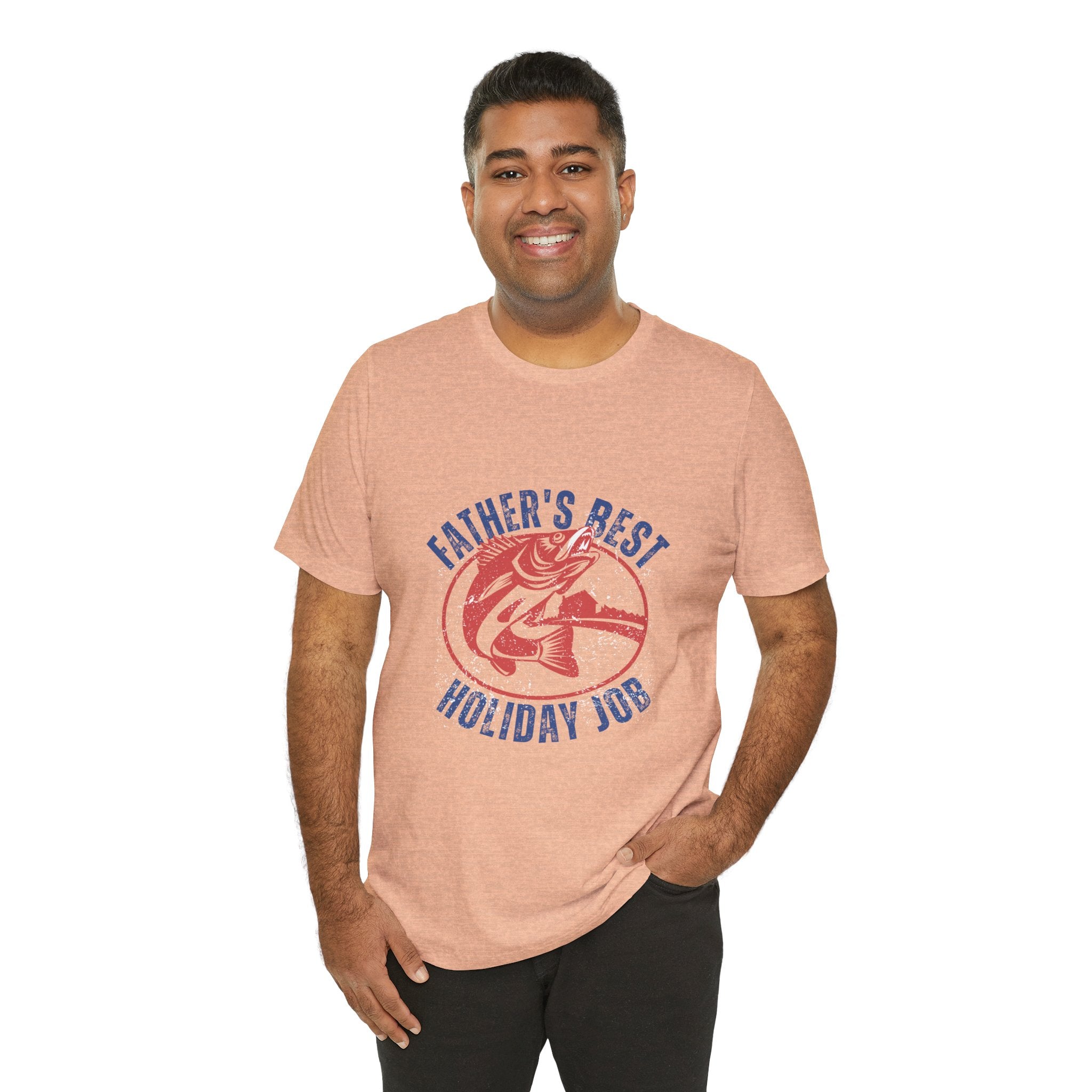 Father's Best Holiday Job T-Shirt — Vintage Fishing Dad Christmas Tee