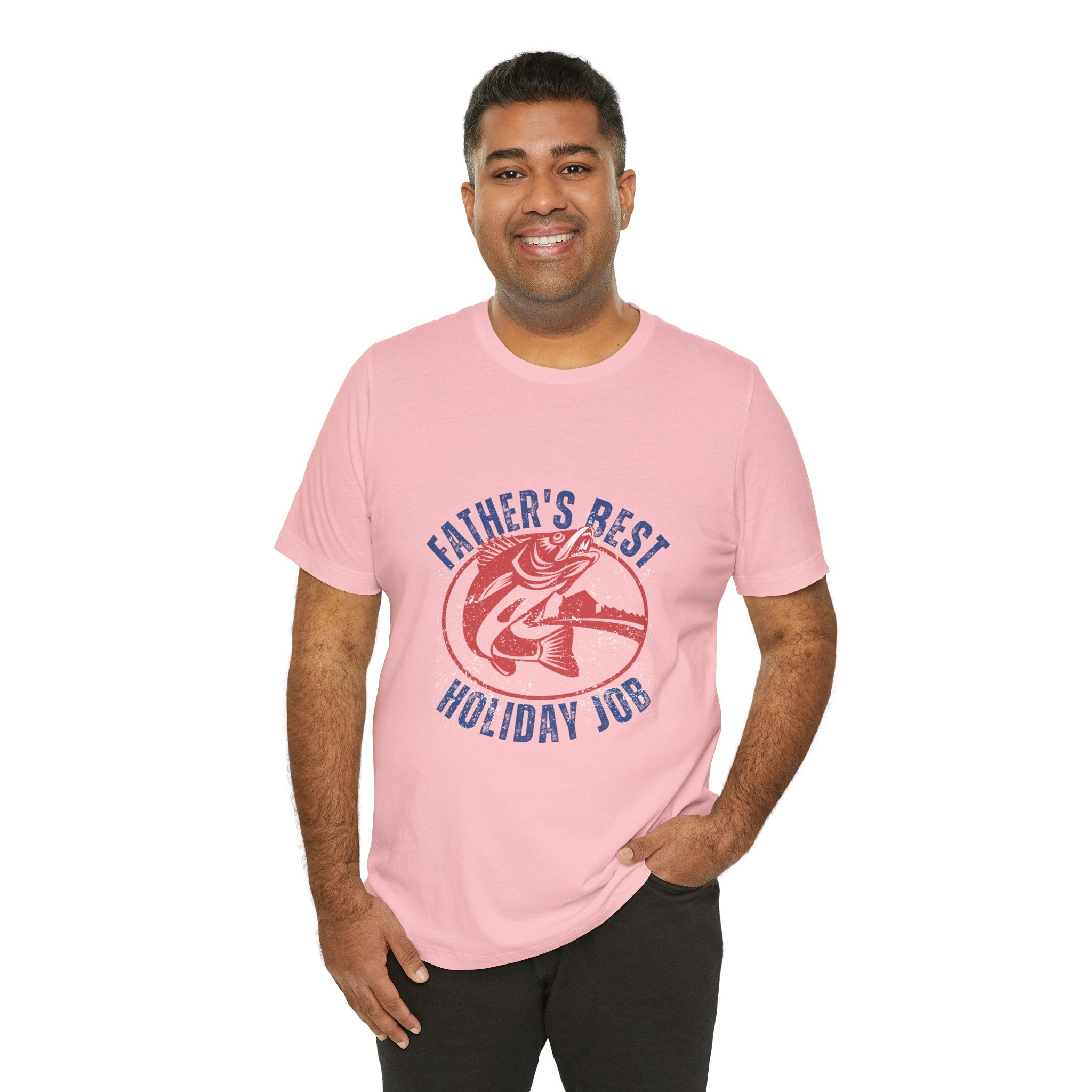 Father's Best Holiday Job T-Shirt — Vintage Fishing Dad Christmas Tee