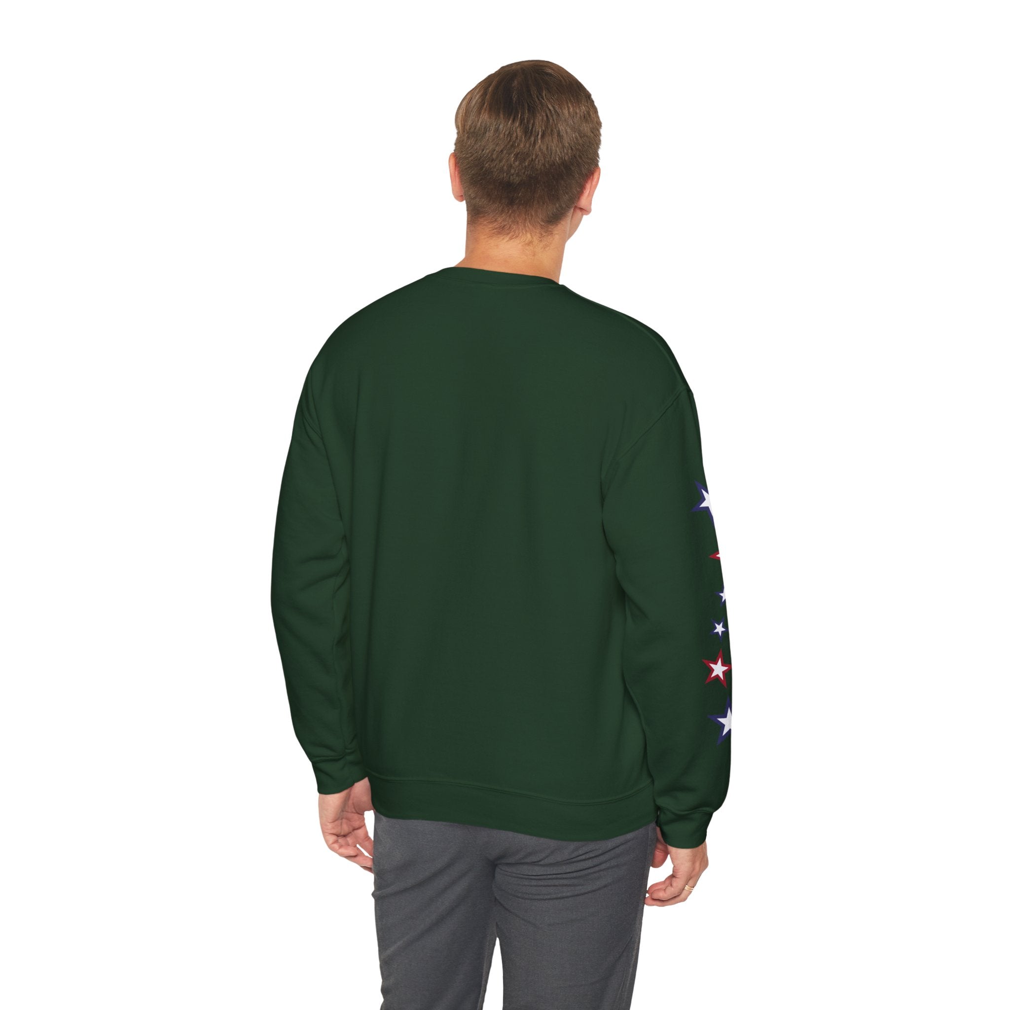 American Flag Castle Crewneck Sweatshirt — Patriotic Stars Sleeve Pullover