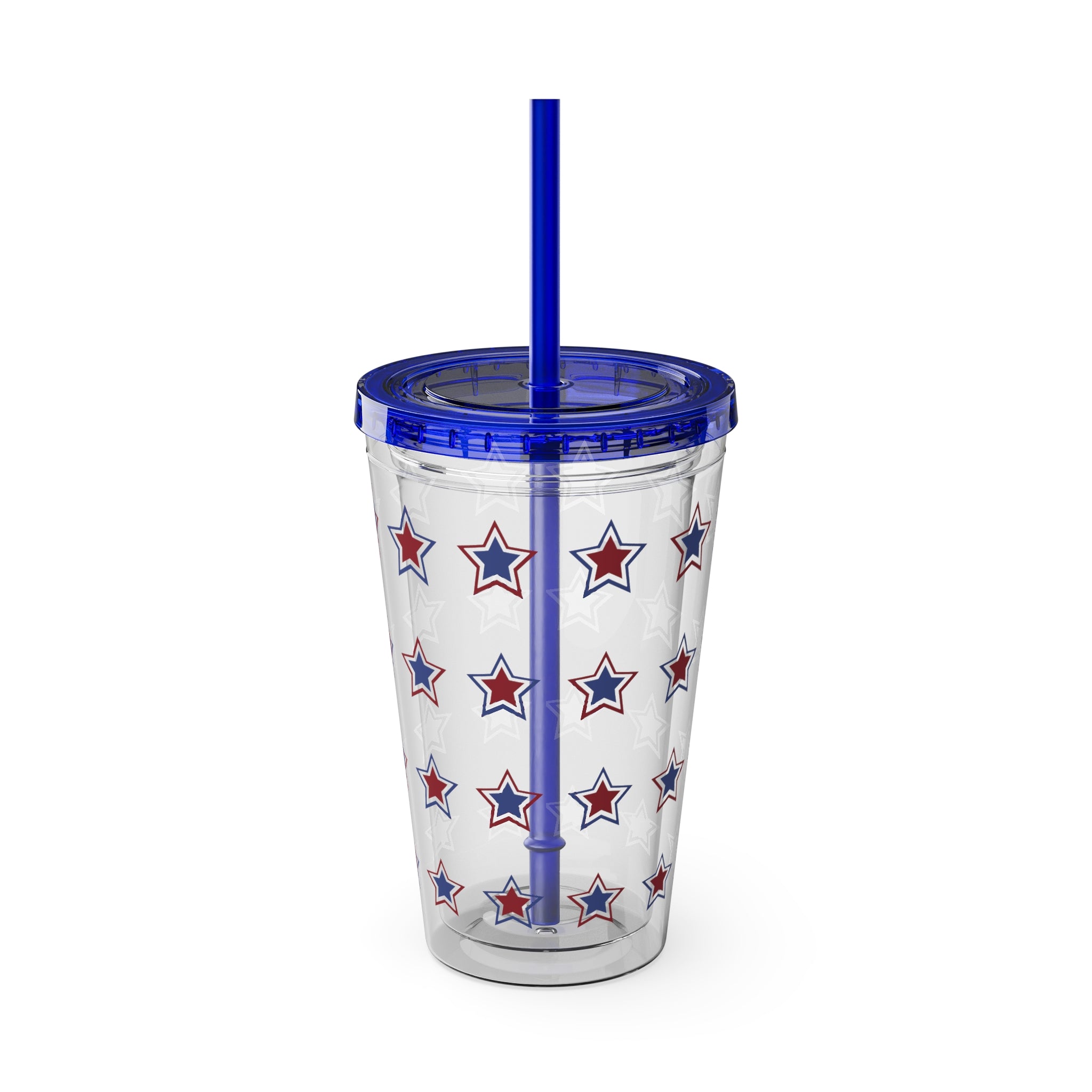 Patriotic Bow 16oz Tumbler with Straw — Red, White & Blue Stars Design