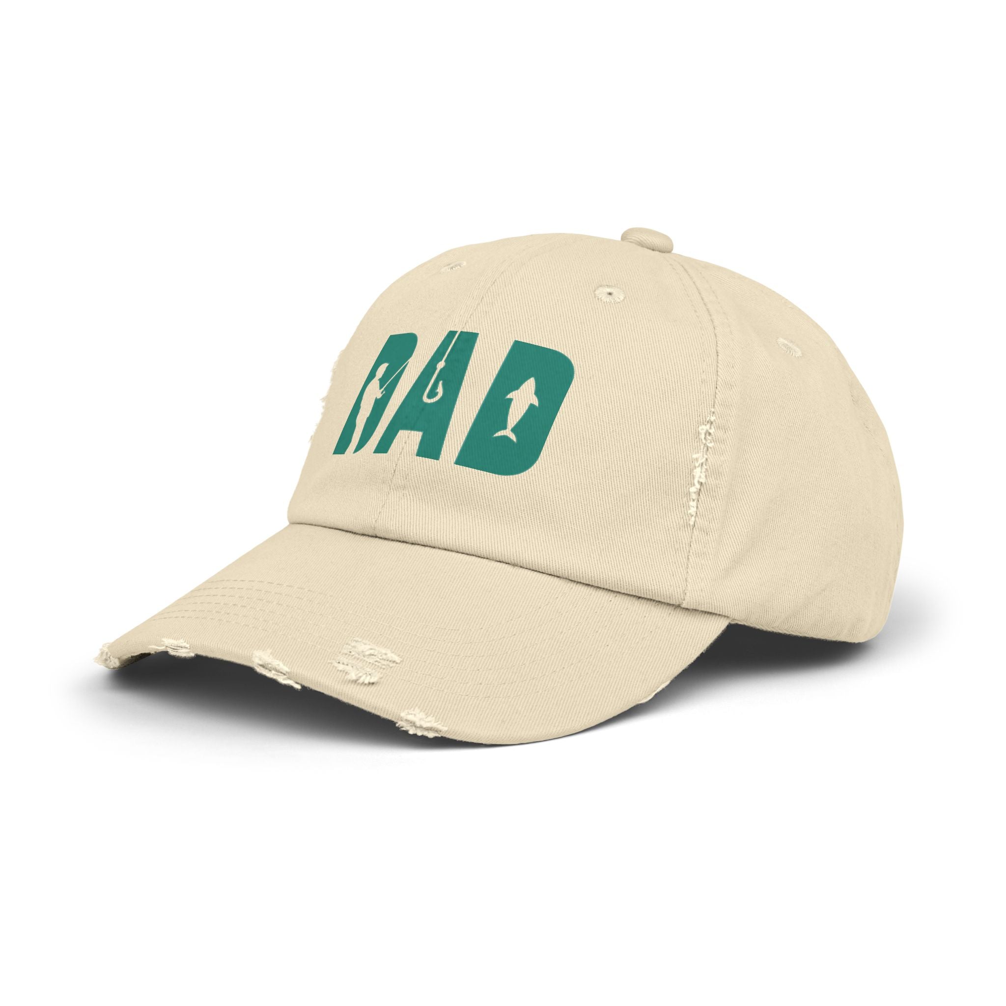 Fishing Dad Distressed Cap — 'DAD' Hook & Fish Trucker Hat