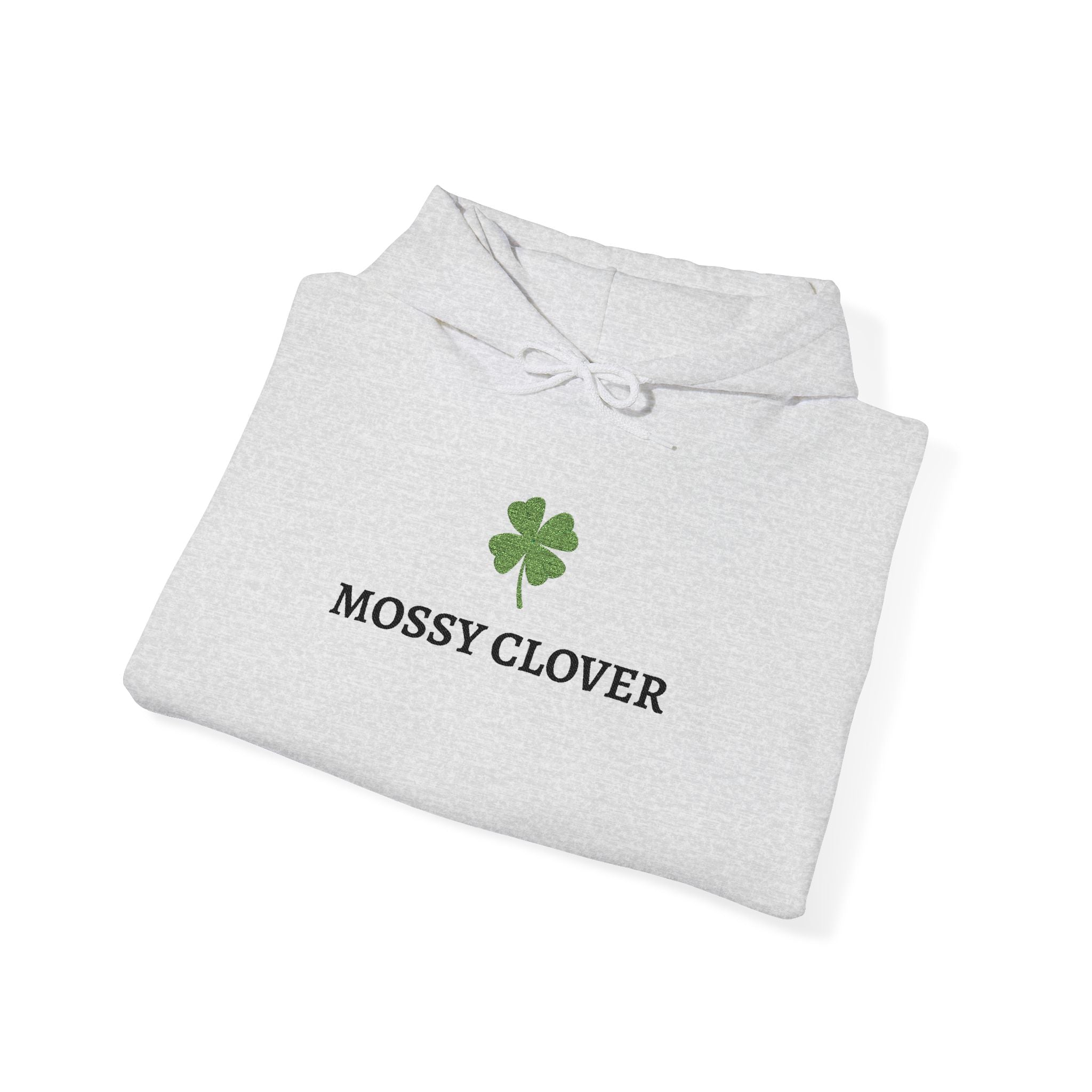 Mossy Clover Hoodie — Embroidered Green Four-Leaf Clover Graphic Pullover