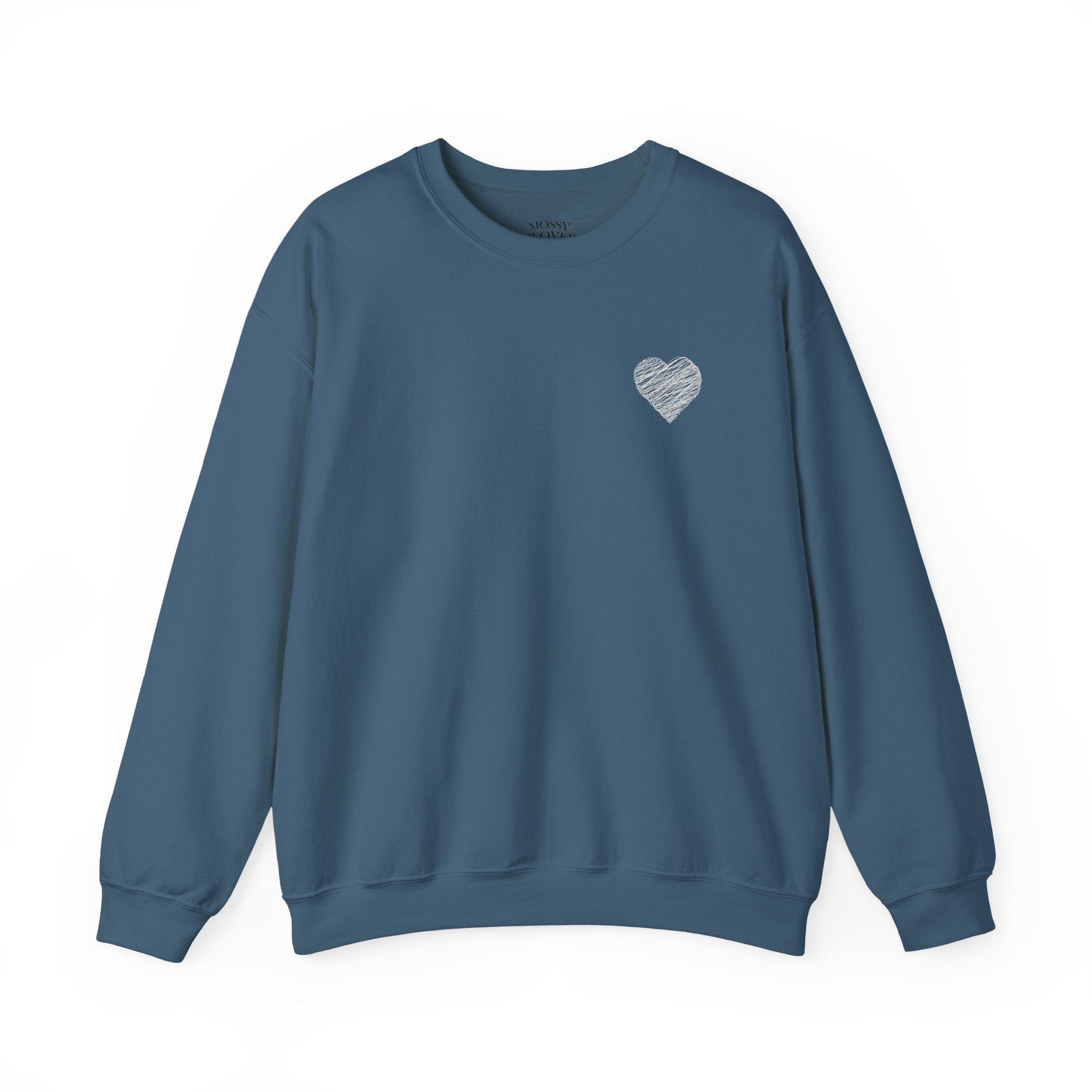 White Crewneck Sweatshirt with Small Gray Heart Chest Design