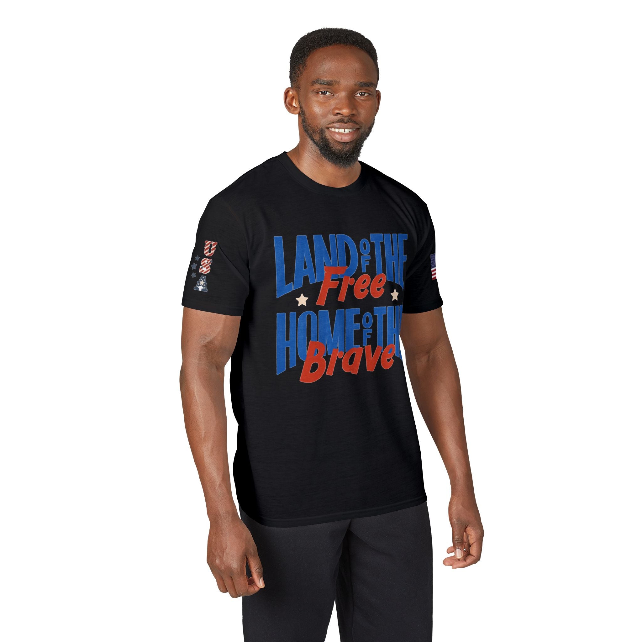 Patriotic T-Shirt — "Land of the Free, Home of the Brave" USA Flag Tee