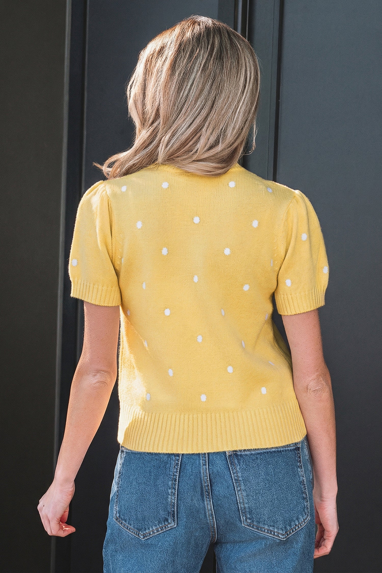 Polka Dot Bubble Short Sleeve Sweater
