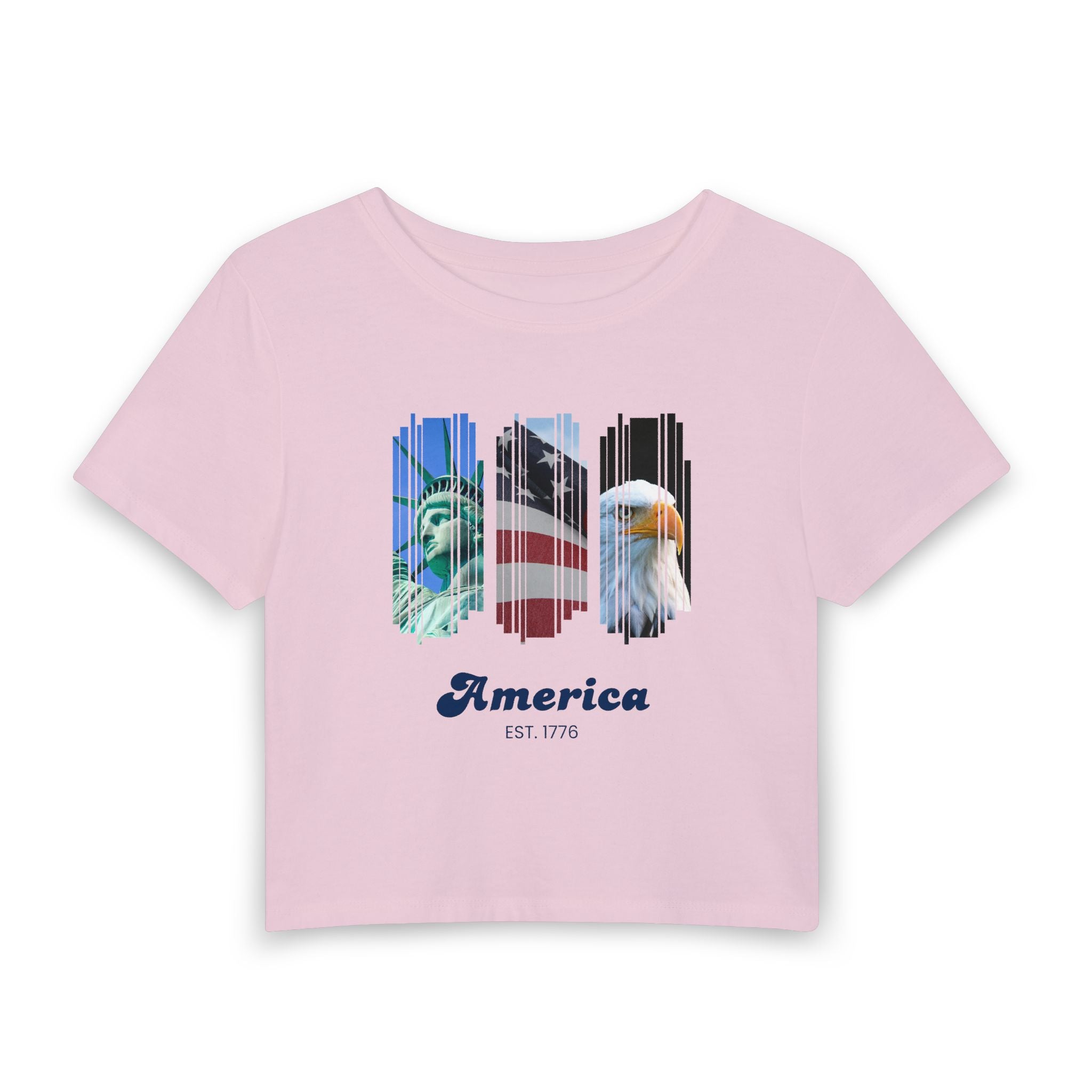 America Graphic Tee — Patriotic Bald Eagle & Flag Women’s Baby Tee