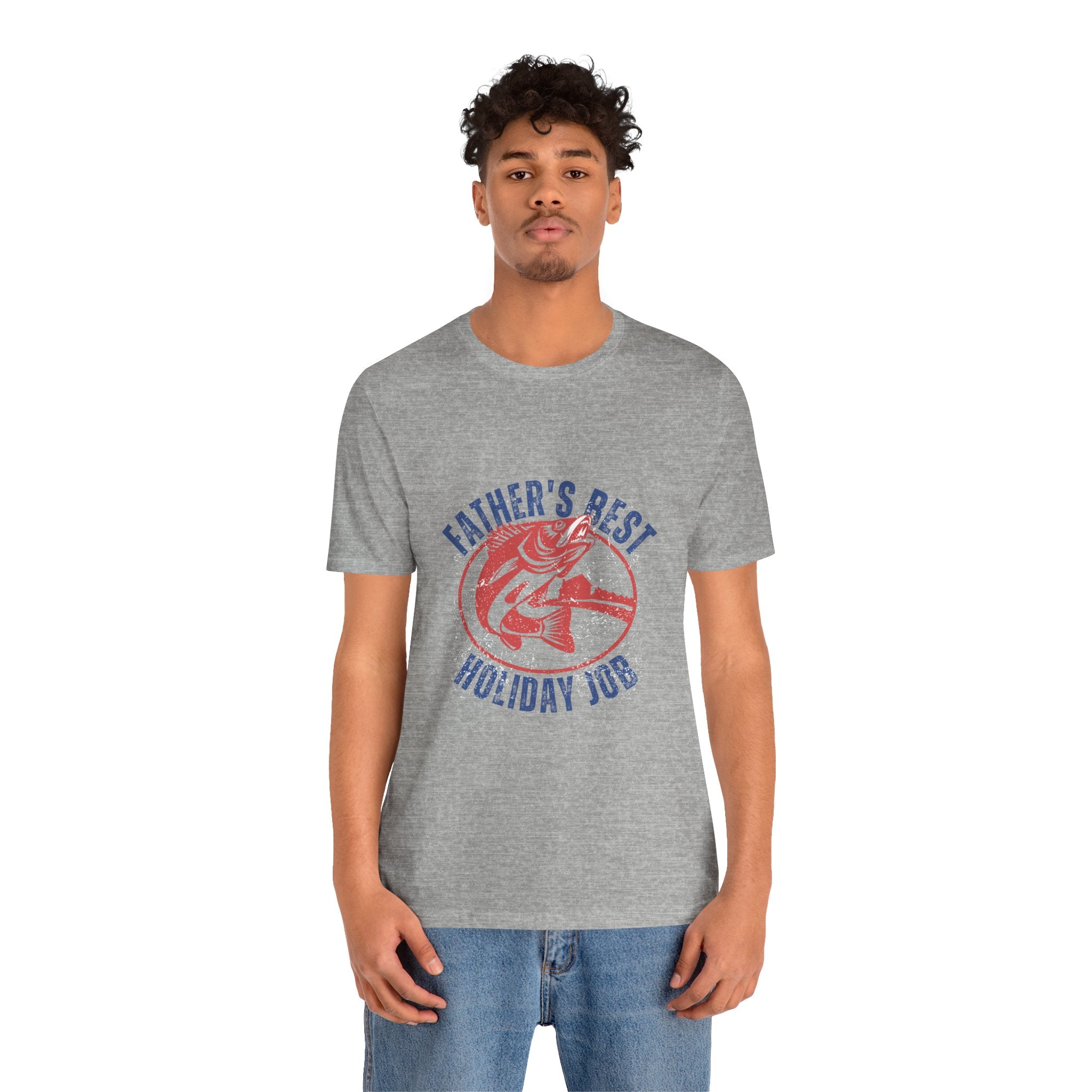 Father's Best Holiday Job T-Shirt — Vintage Fishing Dad Christmas Tee