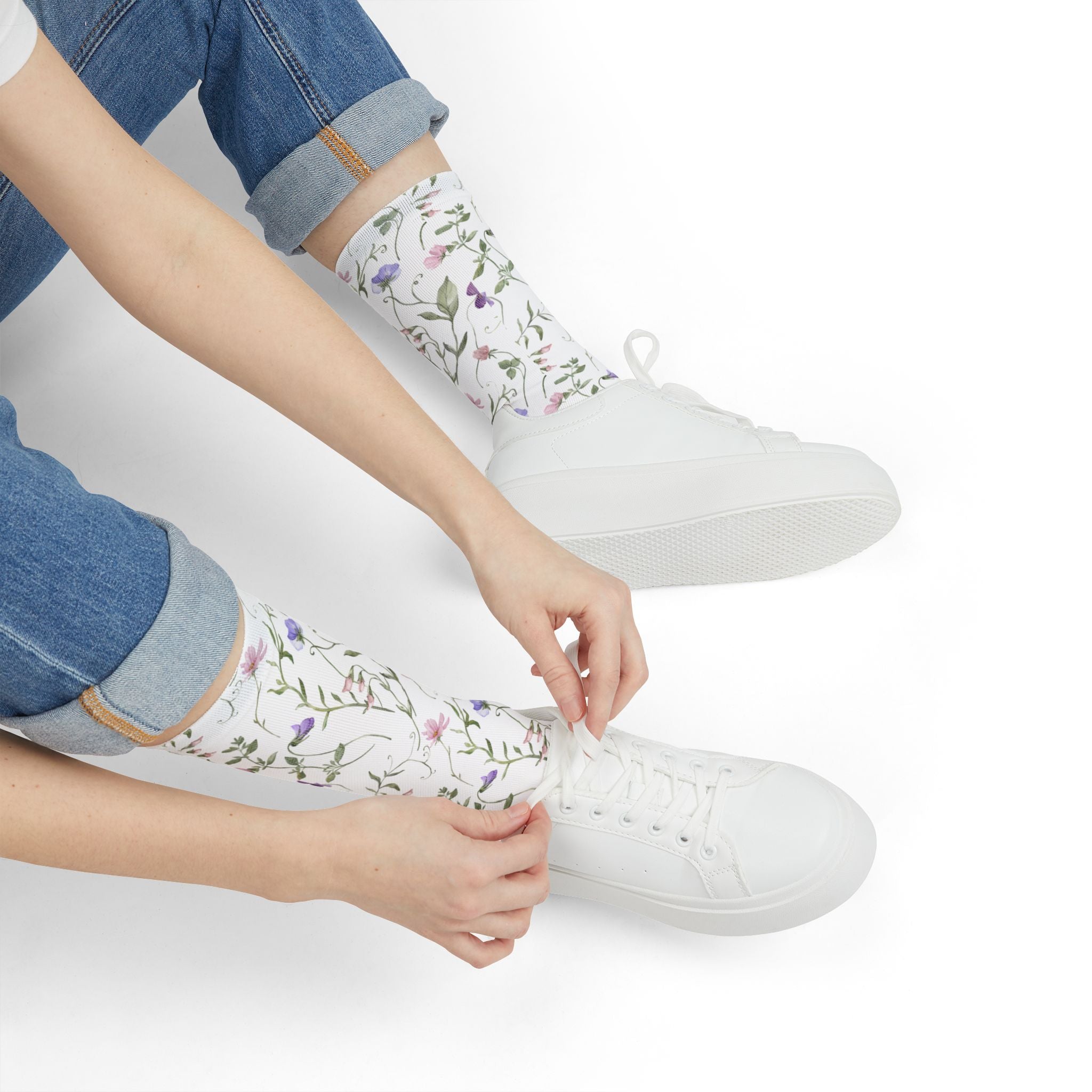 Floral Watercolor Crew Socks – Delicate Wildflower Design