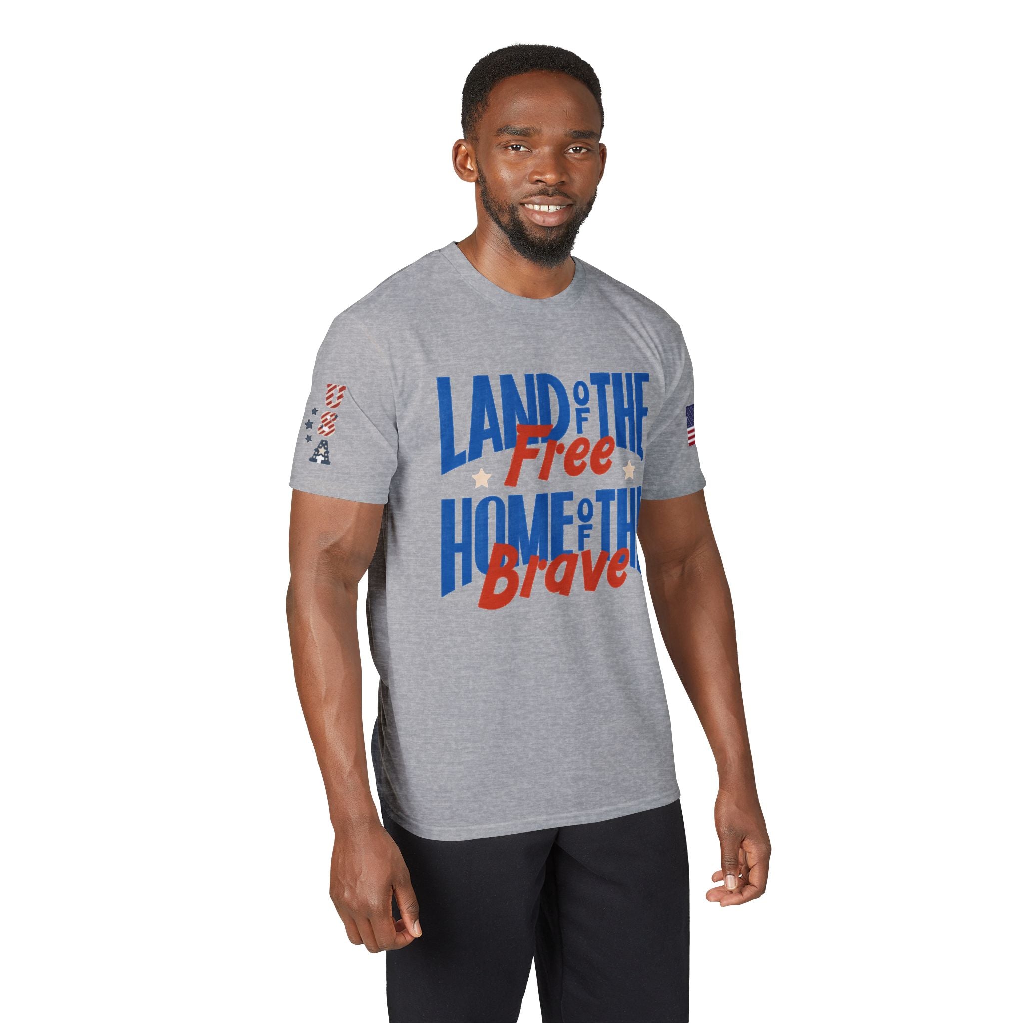 Patriotic T-Shirt — "Land of the Free, Home of the Brave" USA Flag Tee