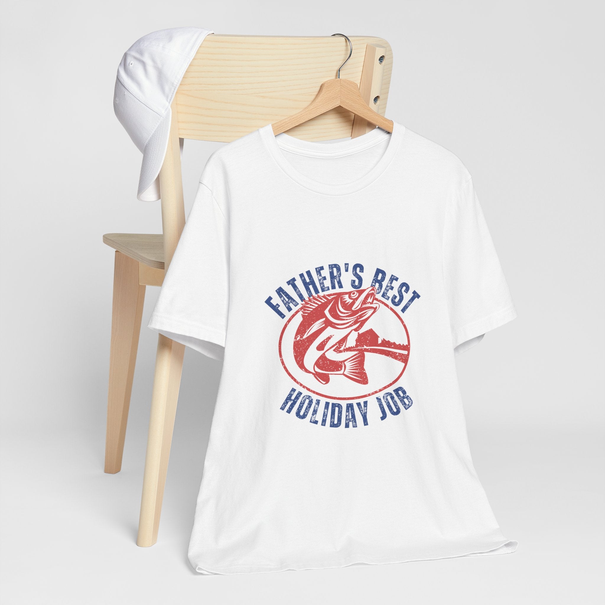 Father's Best Holiday Job T-Shirt — Vintage Fishing Dad Christmas Tee