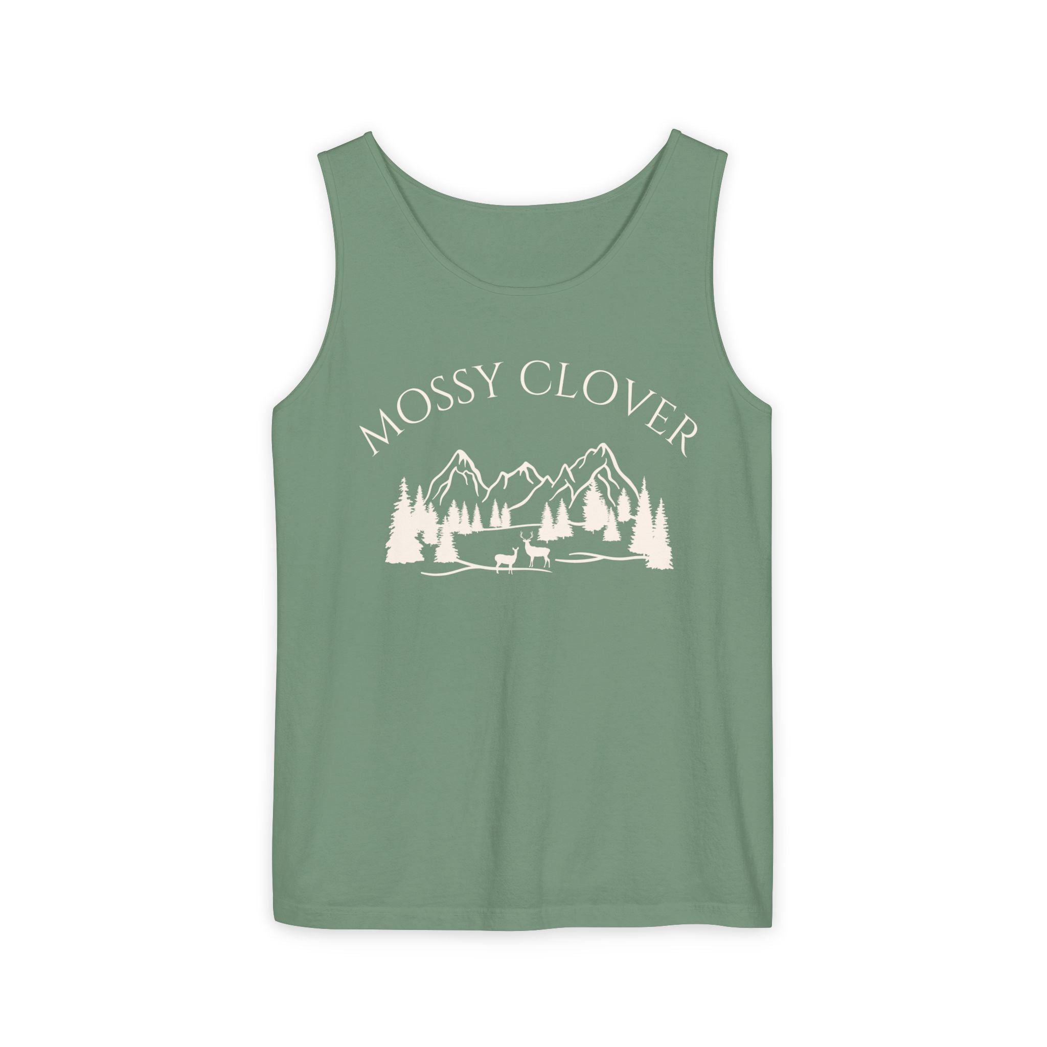 Mossy Clover Mountain Tank Top — Outdoor Nature Graphic Tank