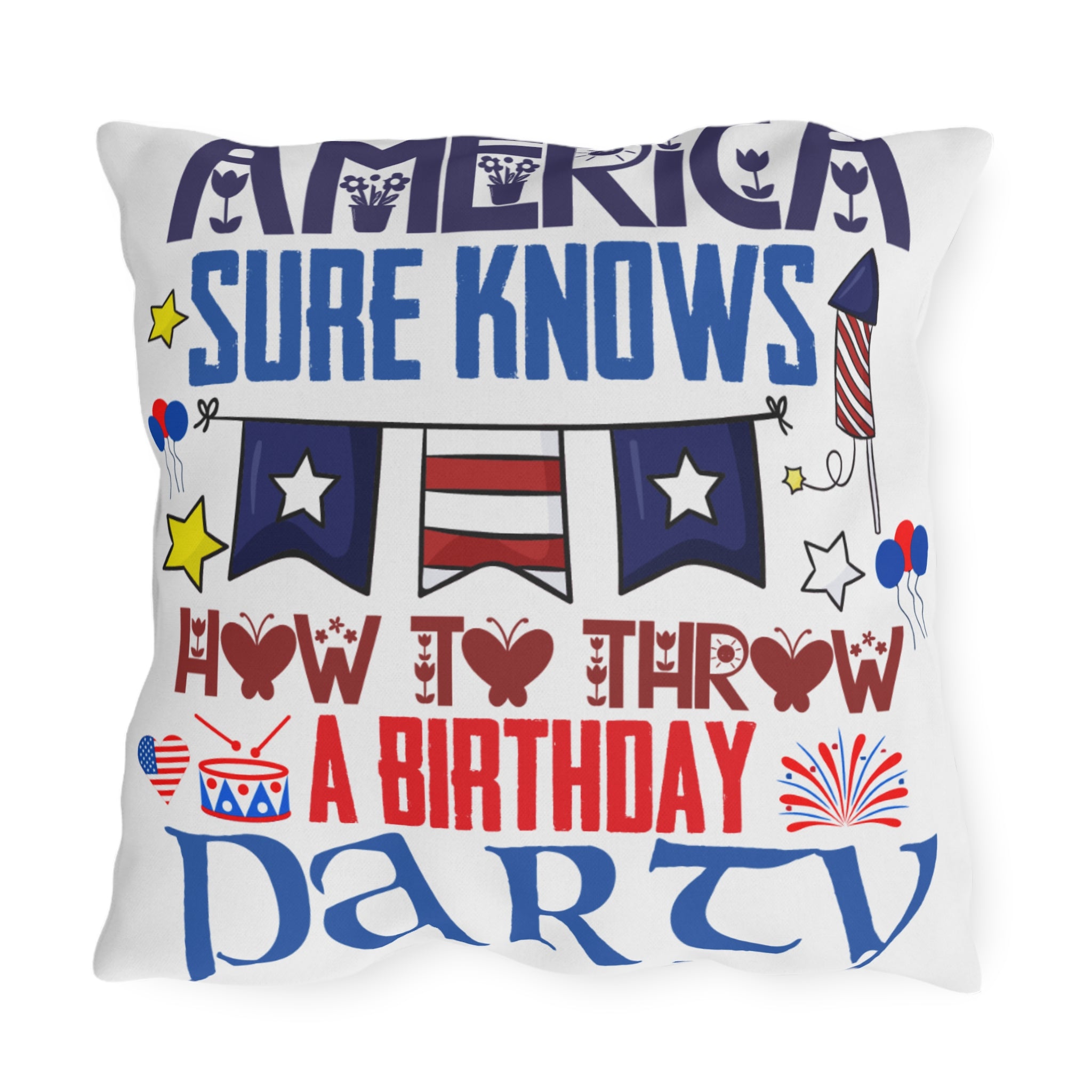 Patriotic Americana Throw Pillow  - 4th of July Outdoor Pillow