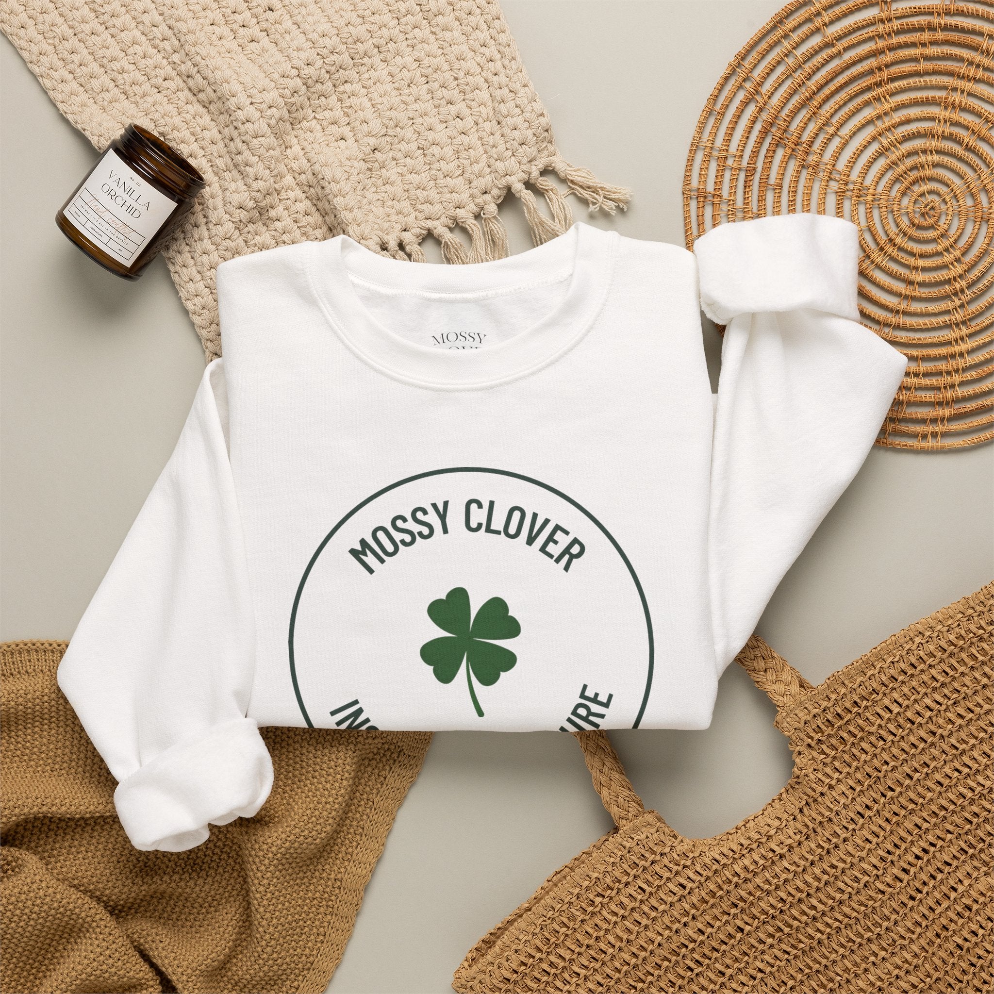 Mossy Clover Crewneck Sweatshirt - "Mossy Clover: Inspired by Nature"  Eco Nature Pullover