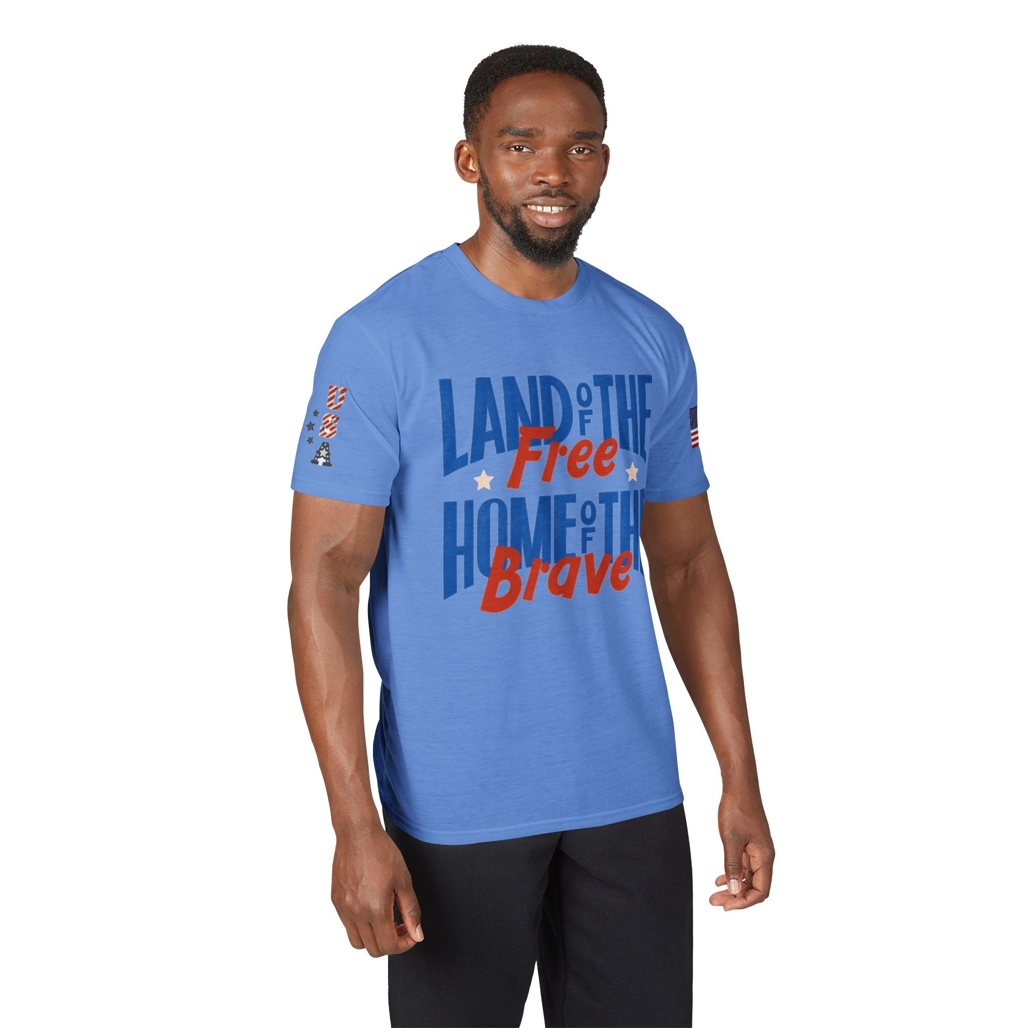 Patriotic T-Shirt — "Land of the Free, Home of the Brave" USA Flag Tee