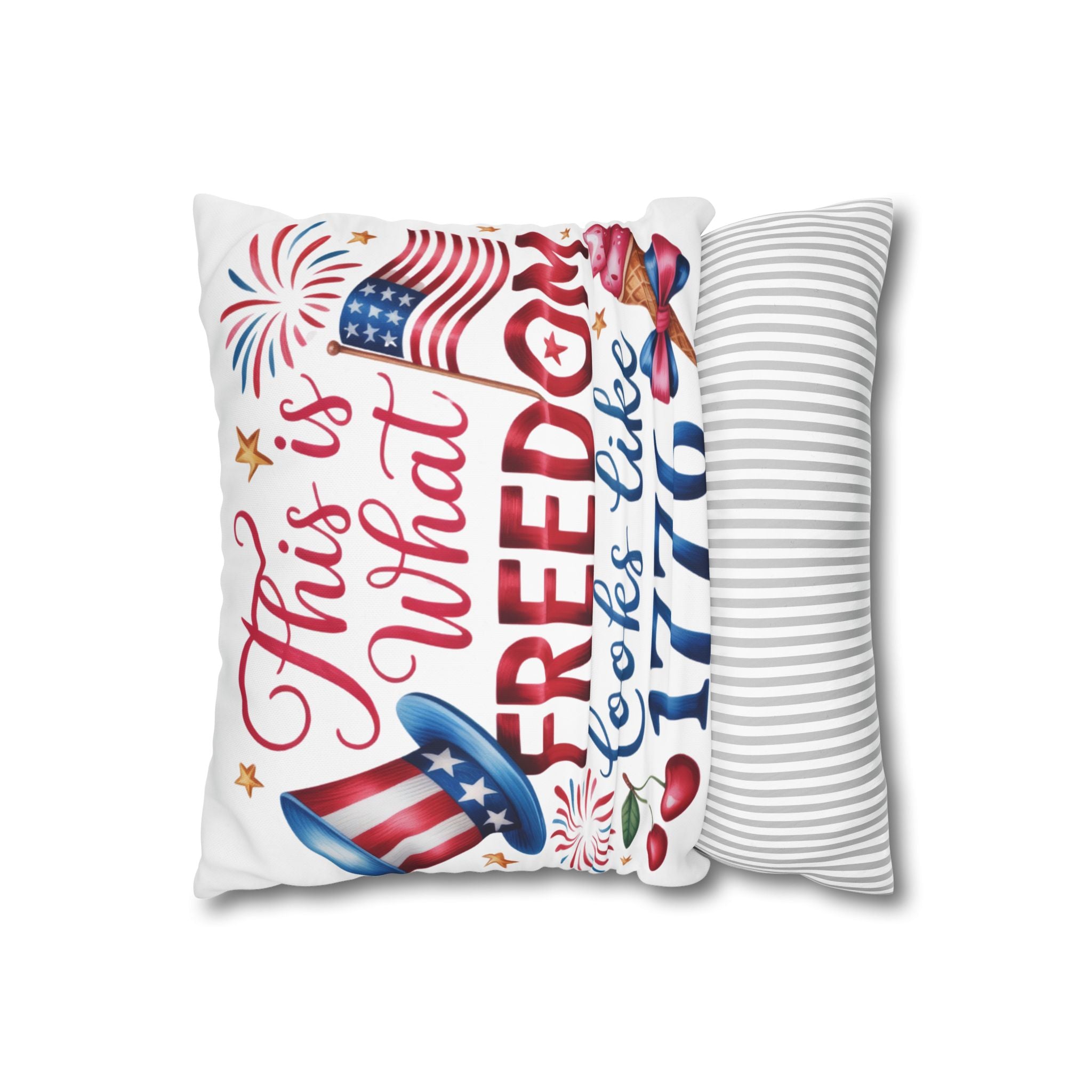 Square Pillow — "Happy Birthday America" Patriotic 4th of July Throw Pillow Cover