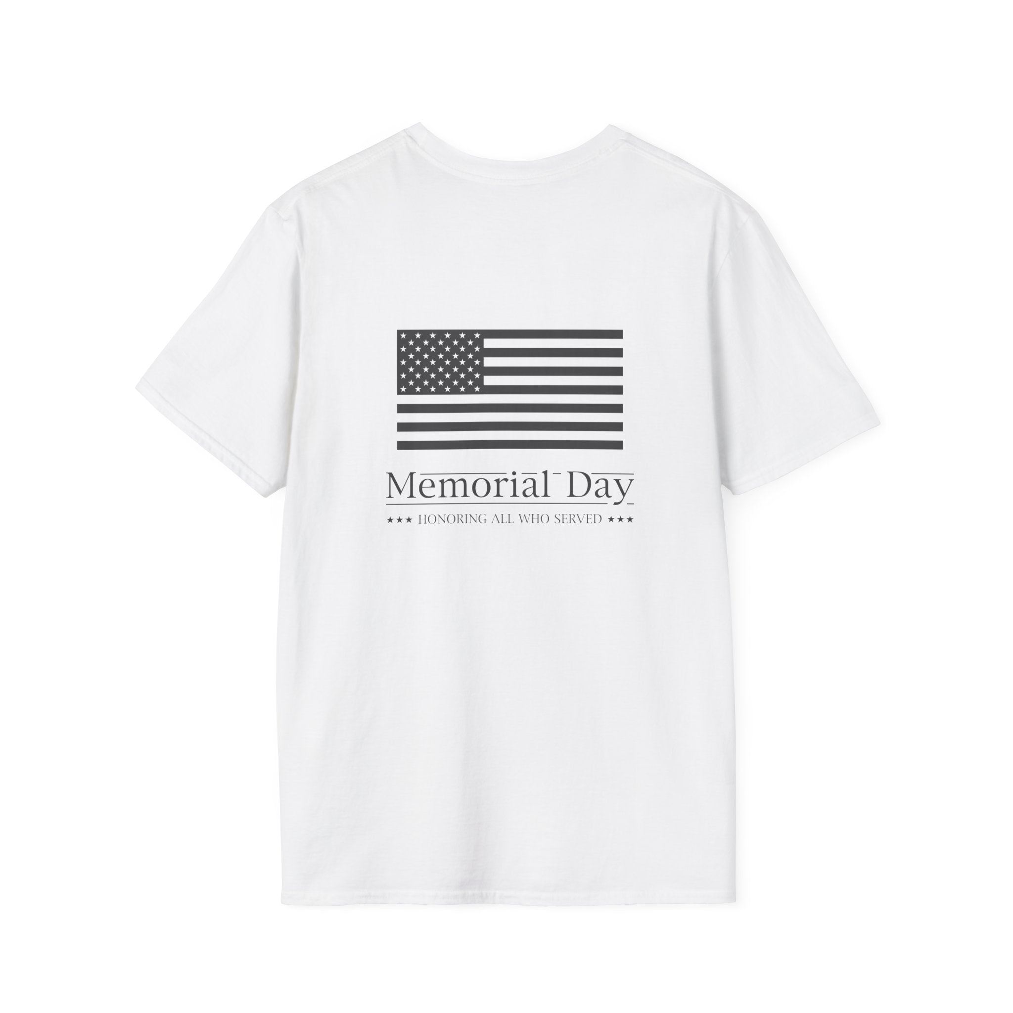 Memorial Day T-Shirt – 'Memorial Day' Script Front & American Flag Back