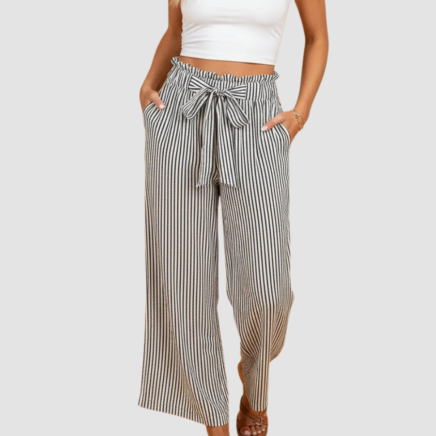 Stripe Tied High Waist Straight Leg Pants