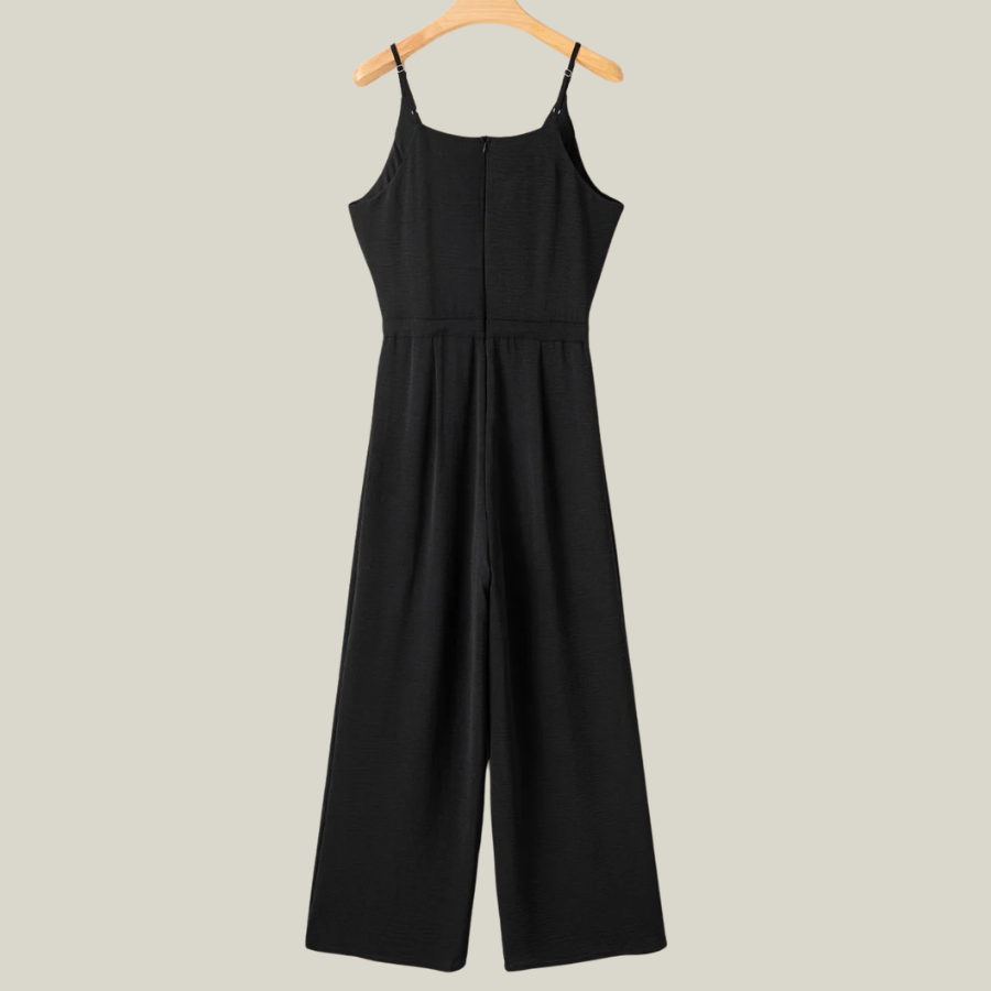 Solid Spaghetti Strap Wide Leg Drawstring Jumpsuit