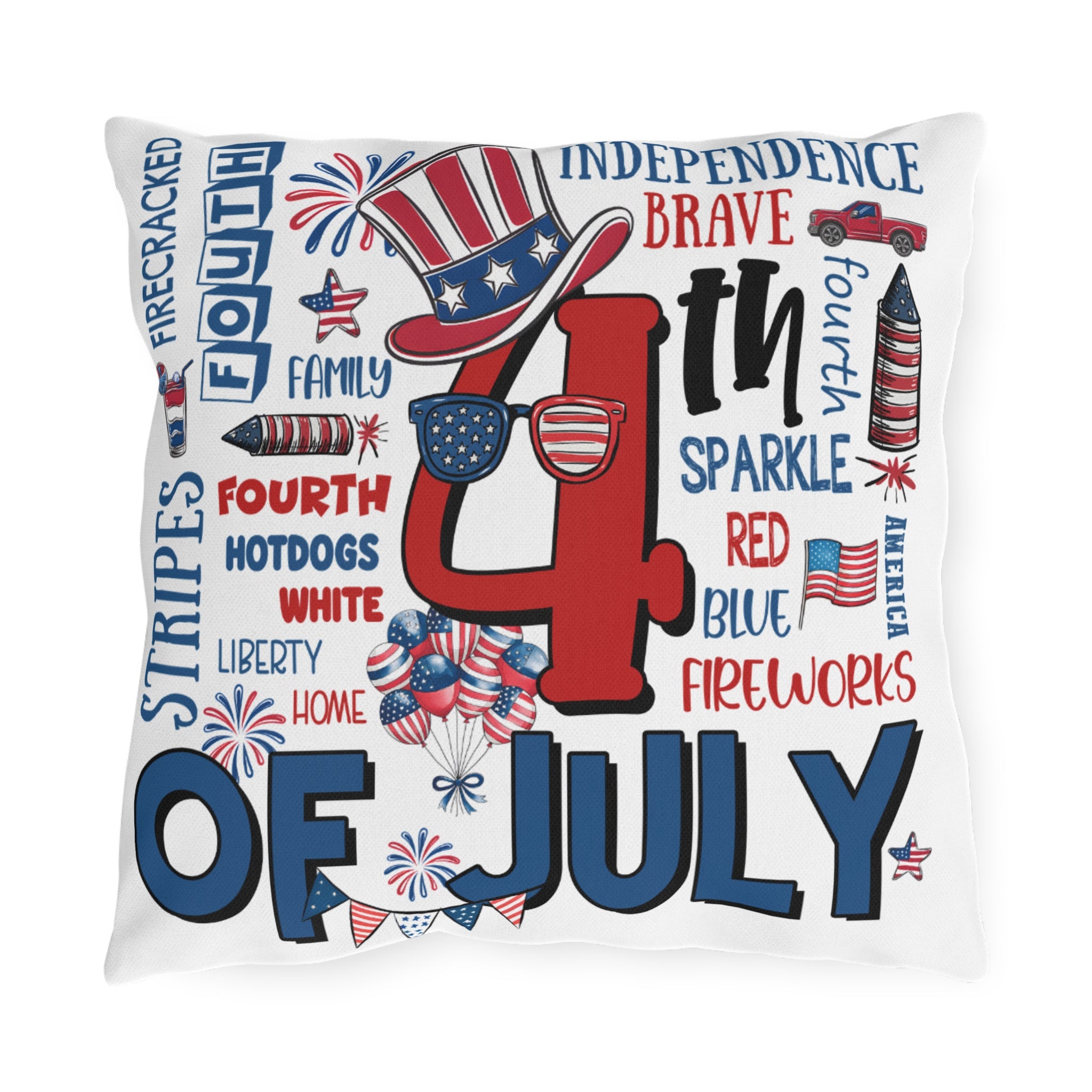 4th of July Outdoor Pillow - Patriotic Peace Love America Throw Pillow