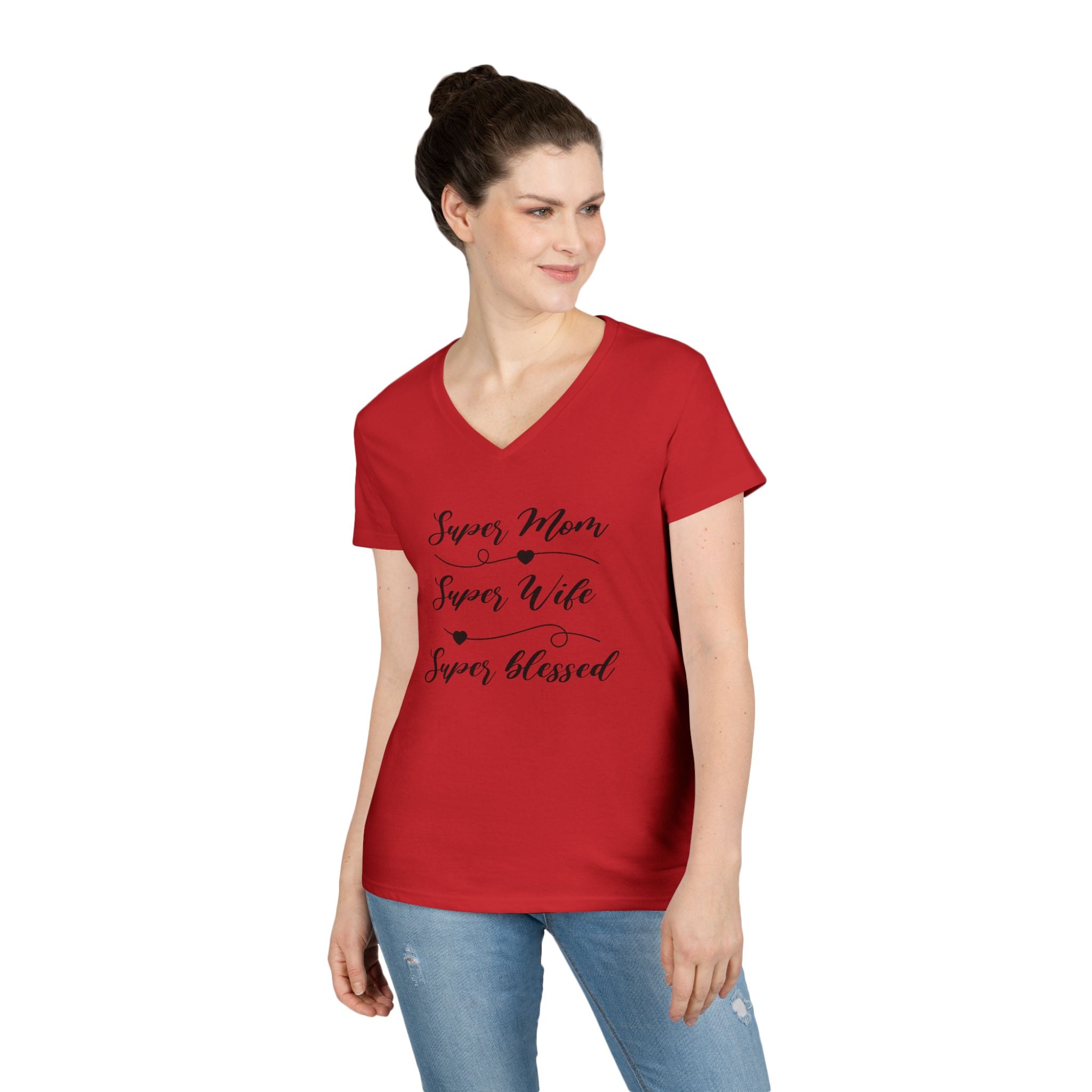 Super Mom Super Wife Super Blessed V-Neck Tee