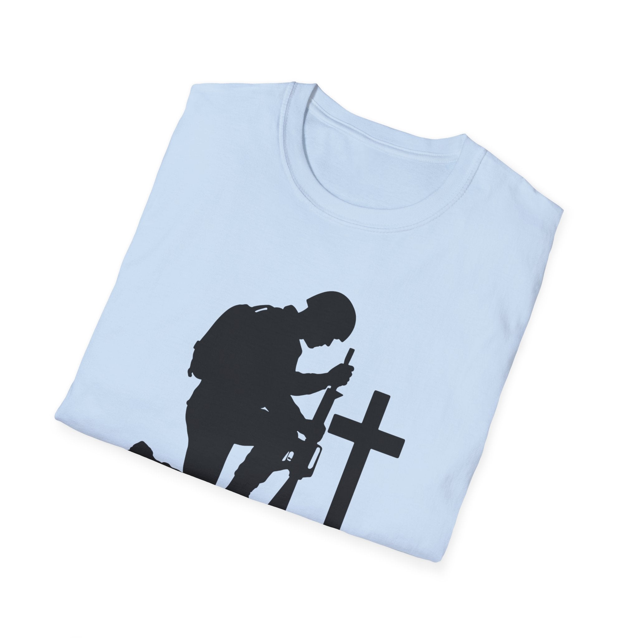 Remember Soldier Kneeling Cross T-Shirt — Military Memorial Tee