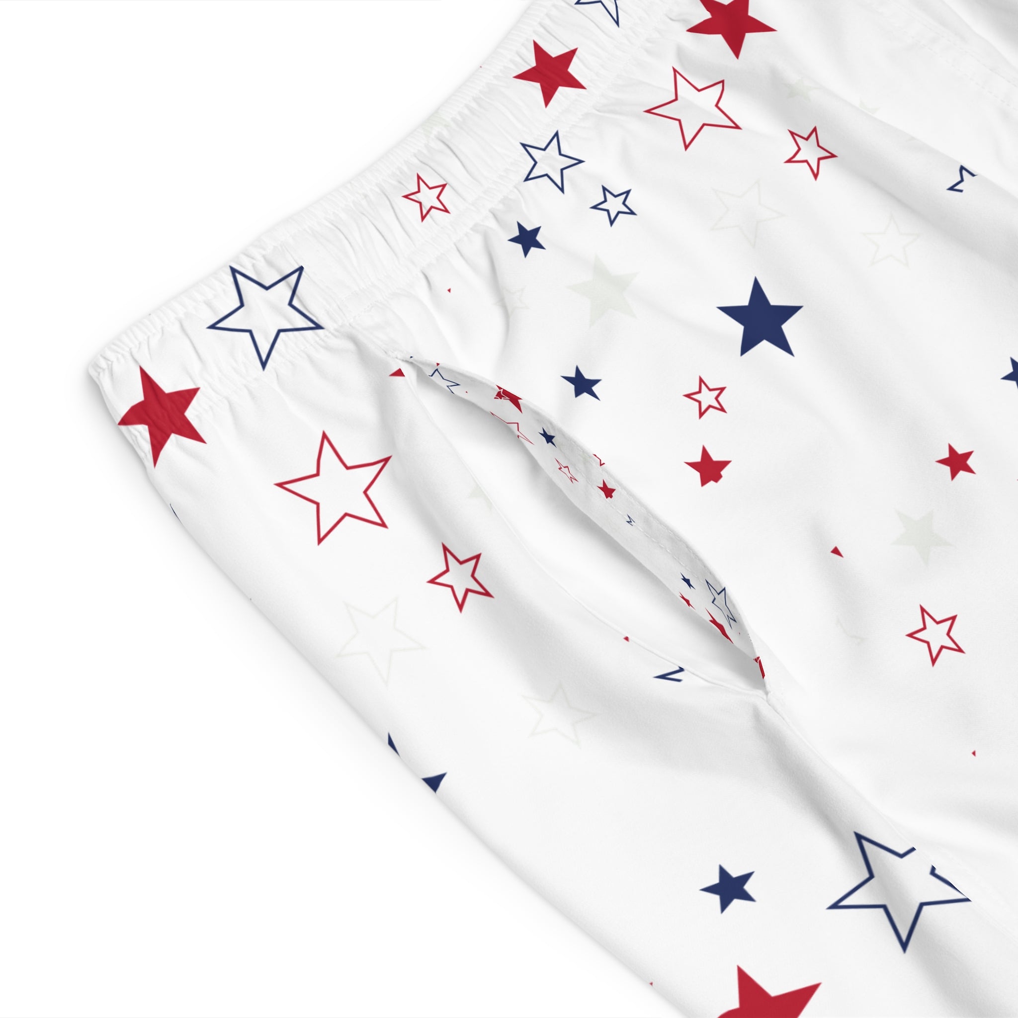 Patriotic Red White & Blue Star Swim Shorts — Men's Board Shorts for 4th of July