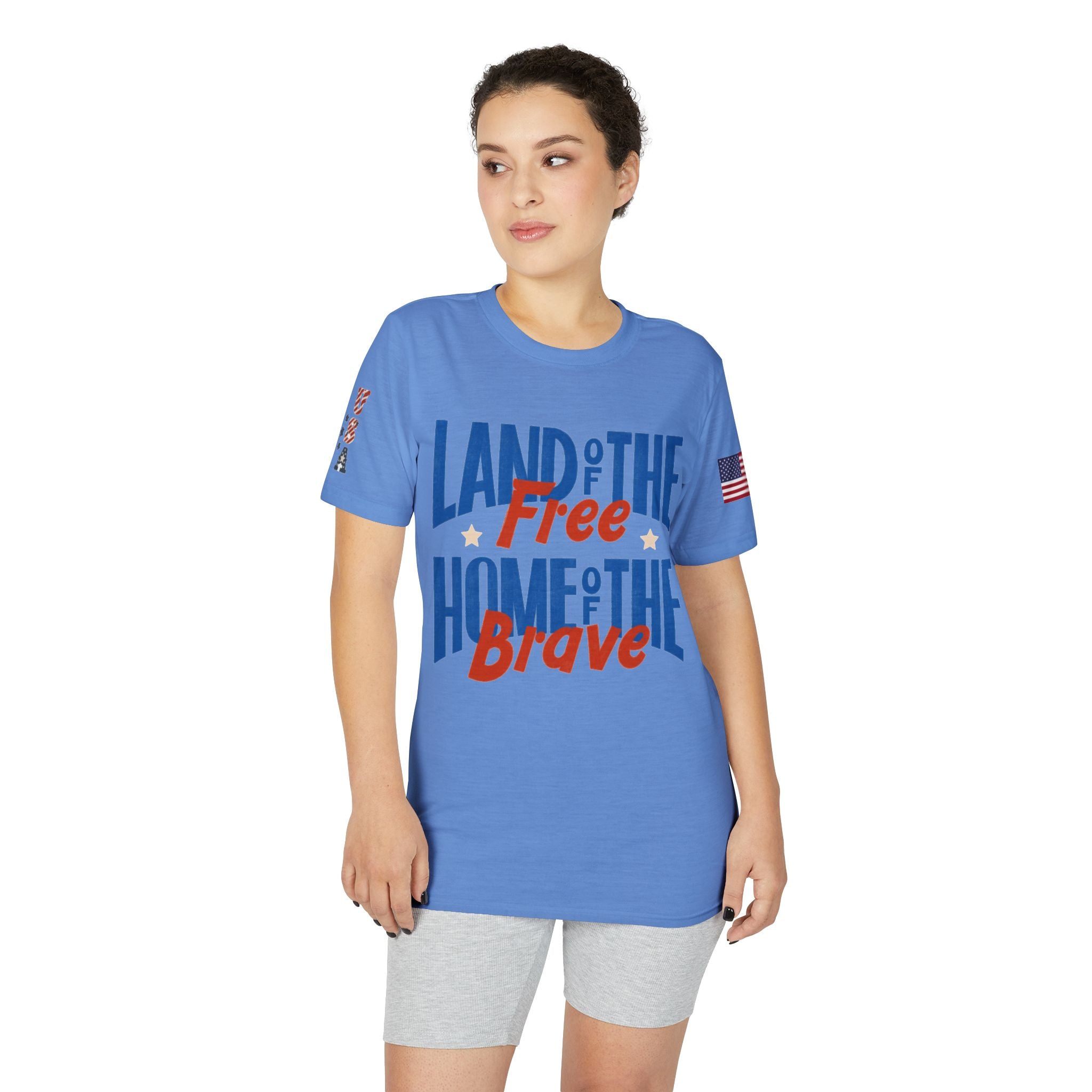 Patriotic T-Shirt — "Land of the Free, Home of the Brave" USA Flag Tee