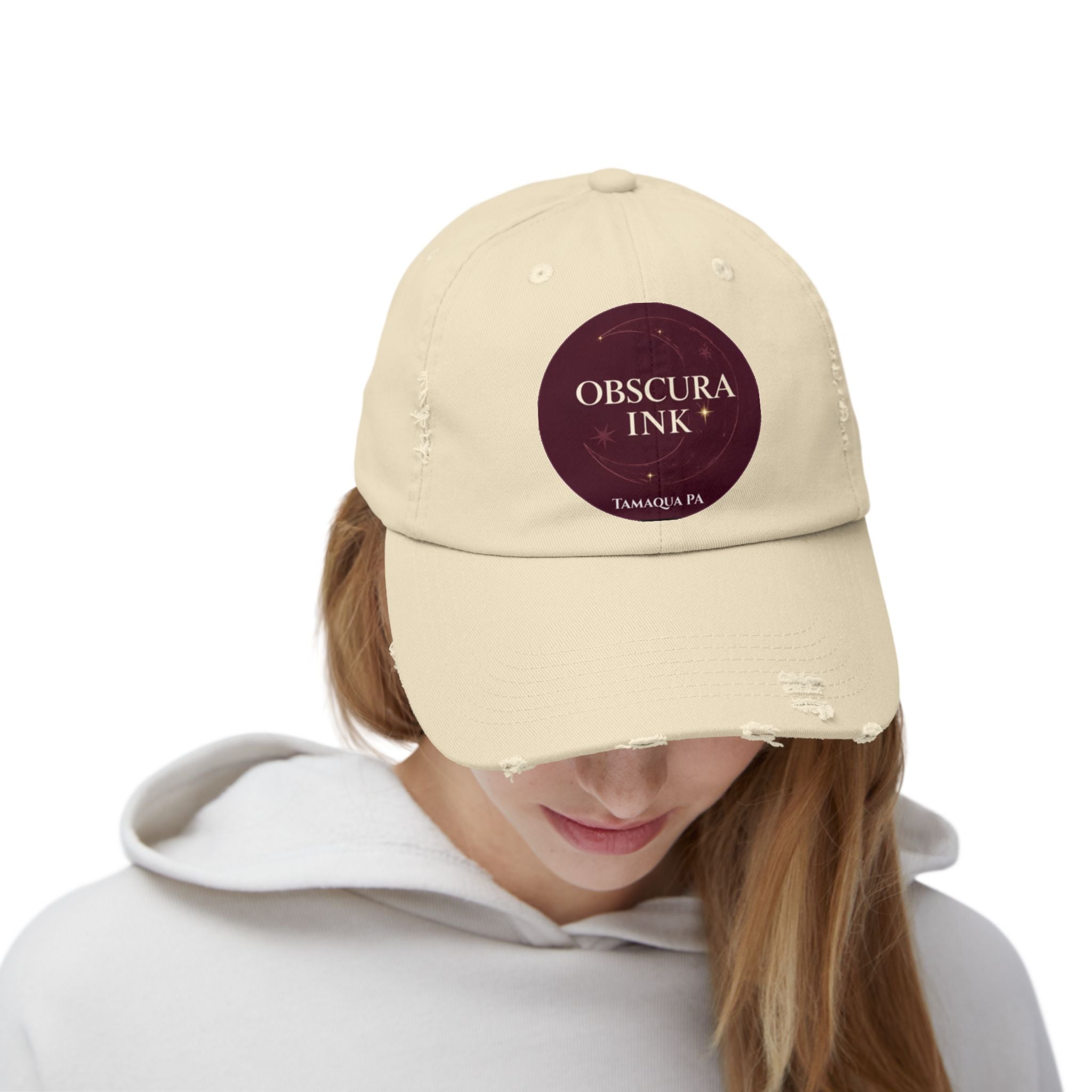 Moon Logo — Obscura Ink Distressed Baseball Cap