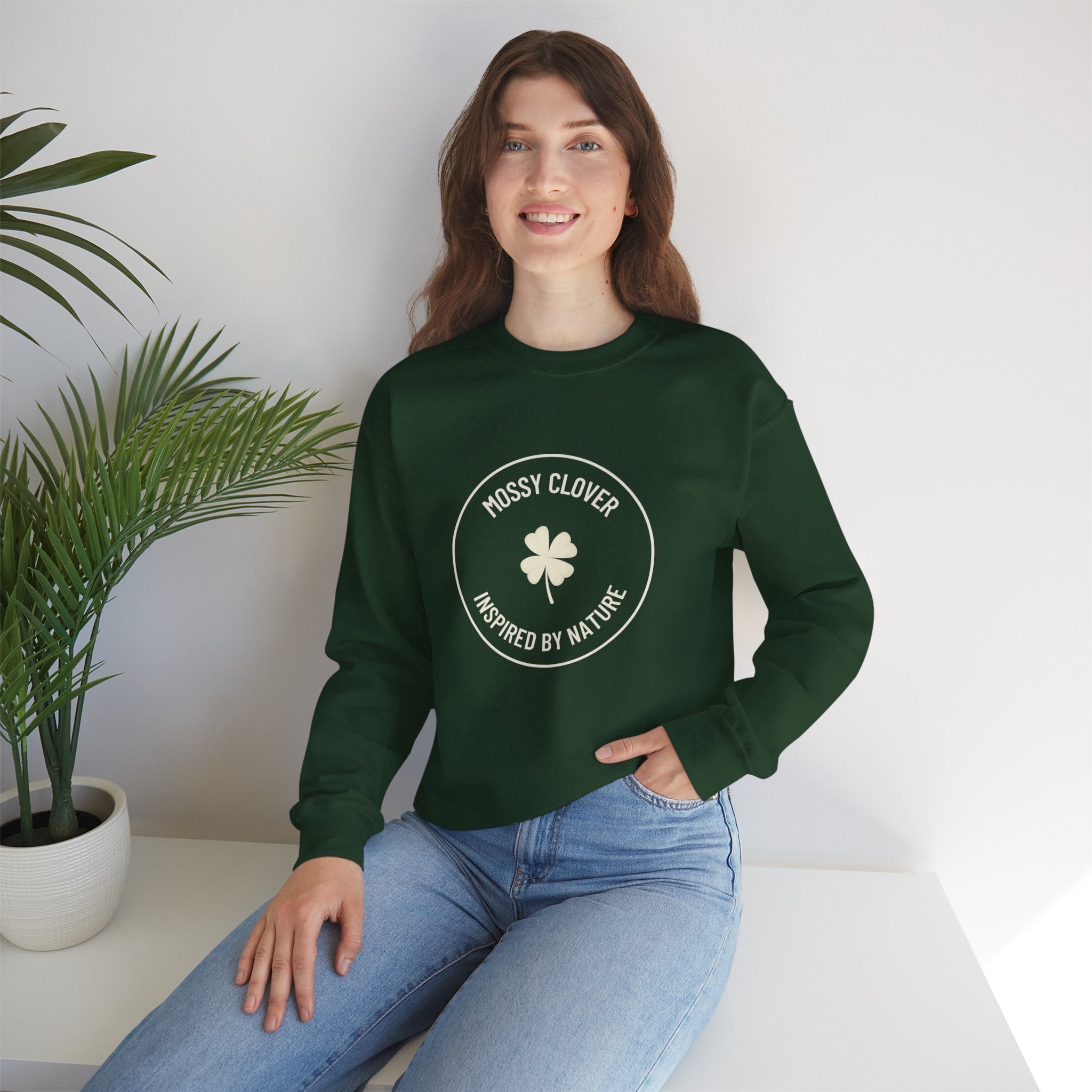Mossy Clover Crewneck Sweatshirt - "Mossy Clover: Inspired by Nature"  Eco Nature Pullover