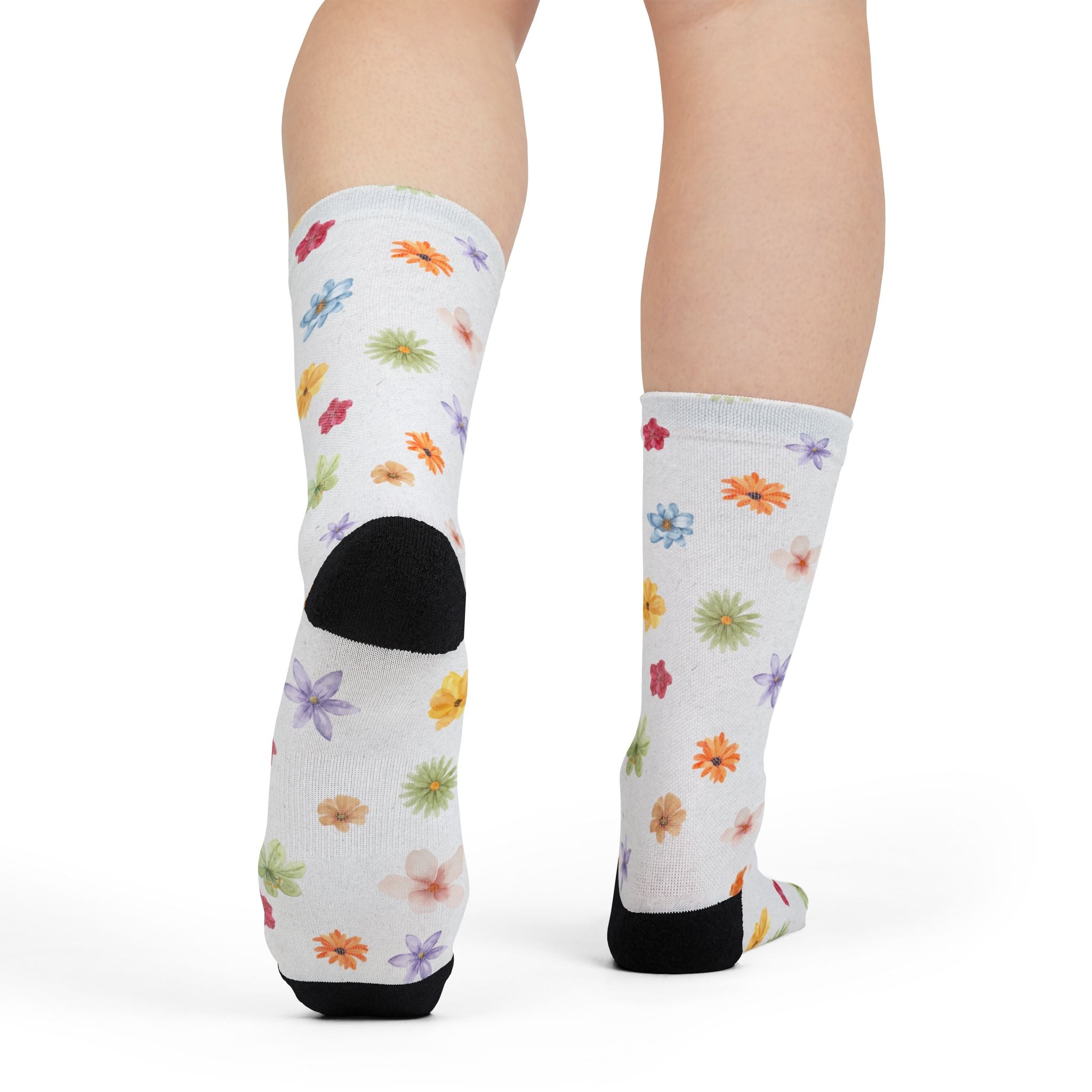 Floral Scatter Crew Socks — Colorful Watercolor Flower Socks