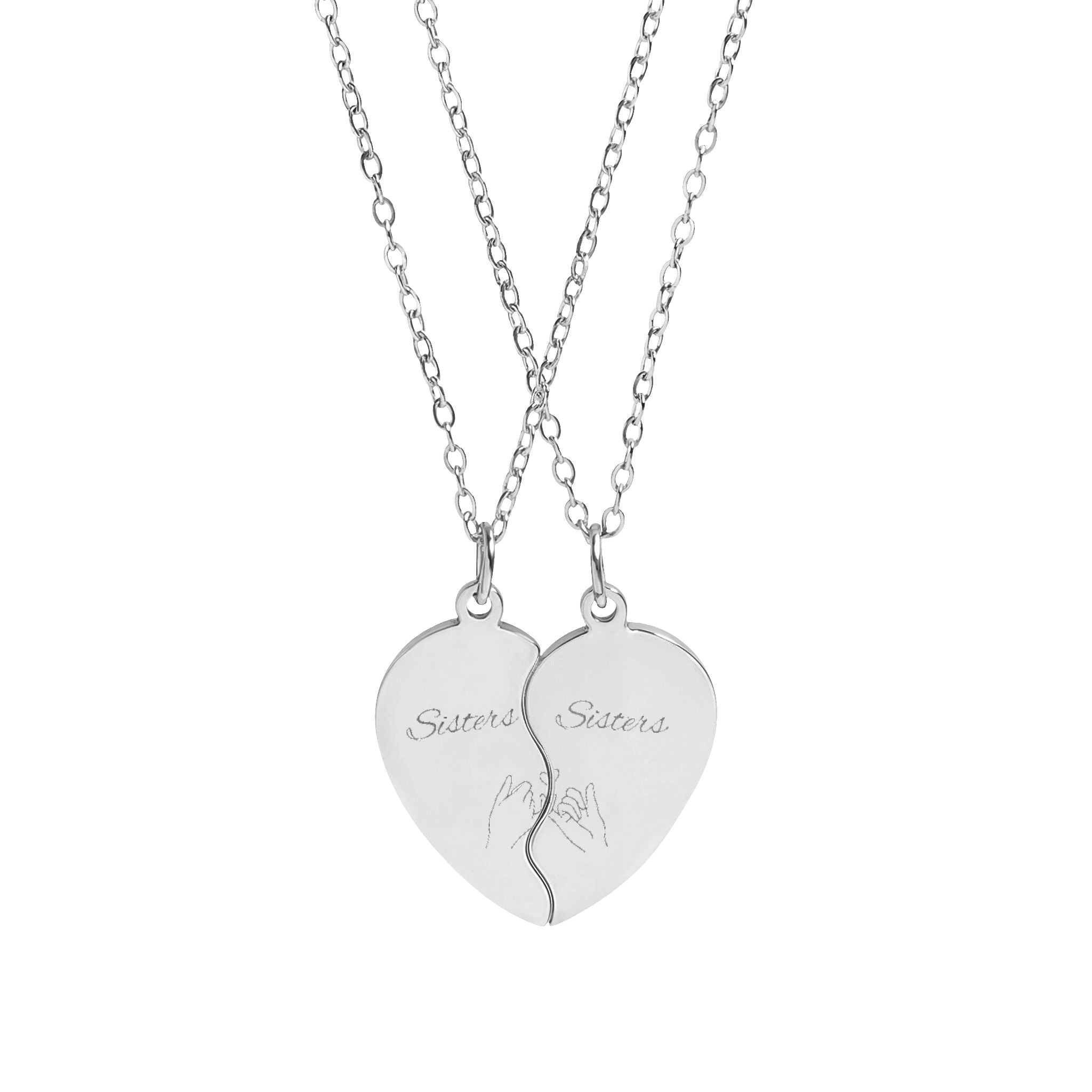 Engravable Break-Apart Heart Necklace Set — Best Friends / Couples Split Pendant