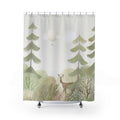 Woodland deer Shower Curtain – Soft Green Forest Bath Decor