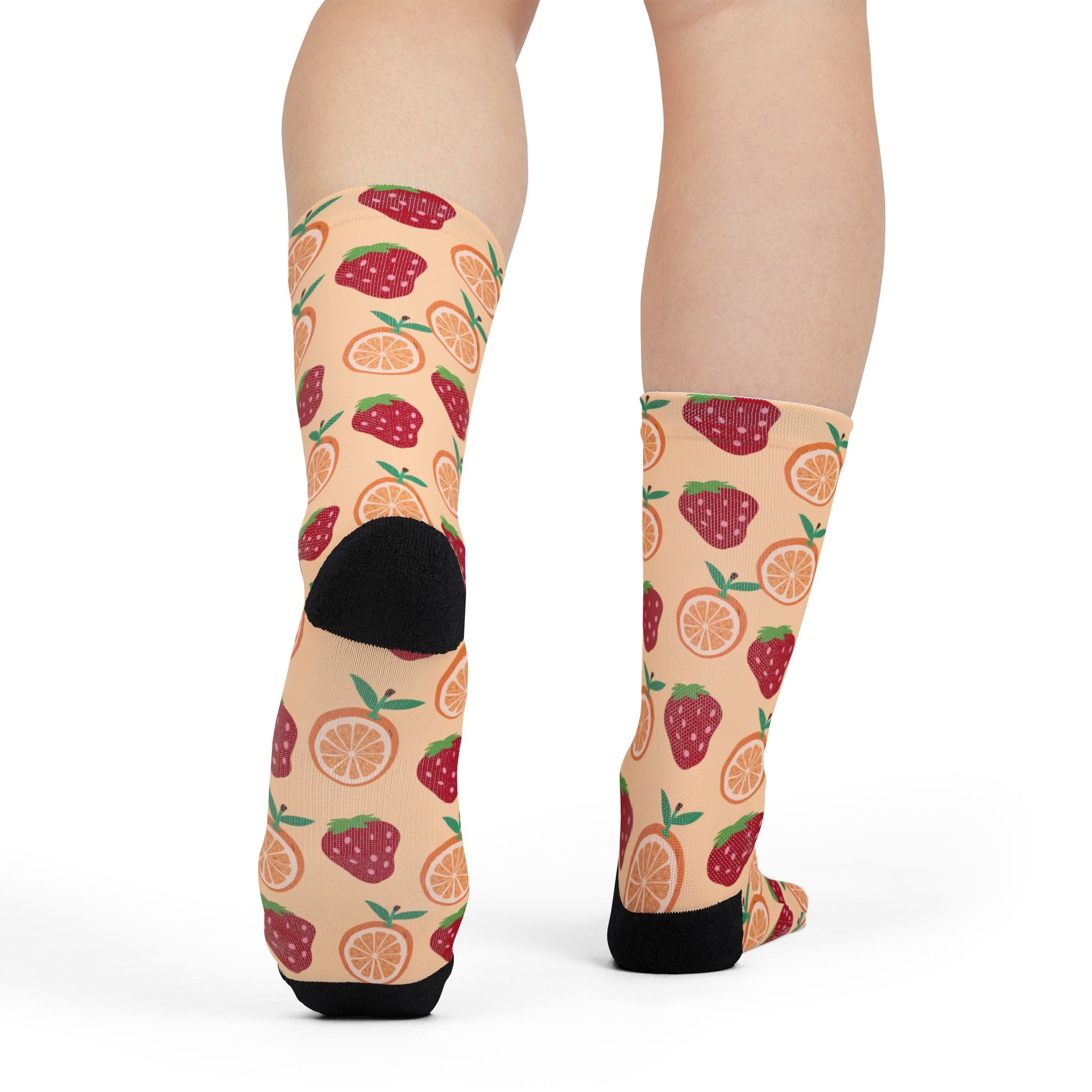Fruit Pattern Crew Socks — Strawberry & Orange Socks