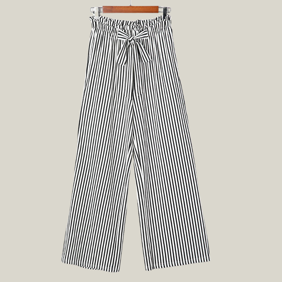 Stripe Tied High Waist Straight Leg Pants