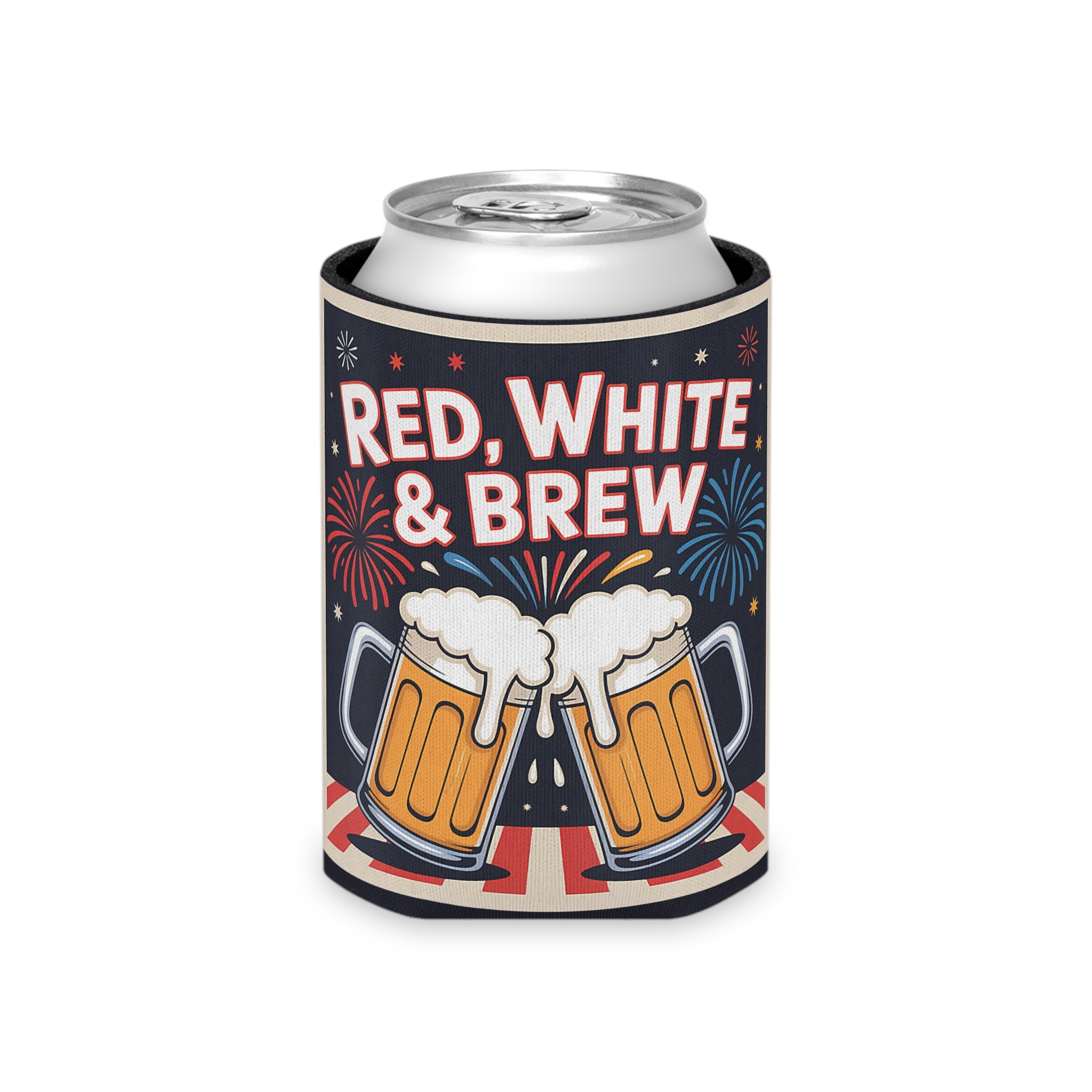 Can Cooler — "Red, White & Brew" Patriotic Beer Koozie for 4th of July