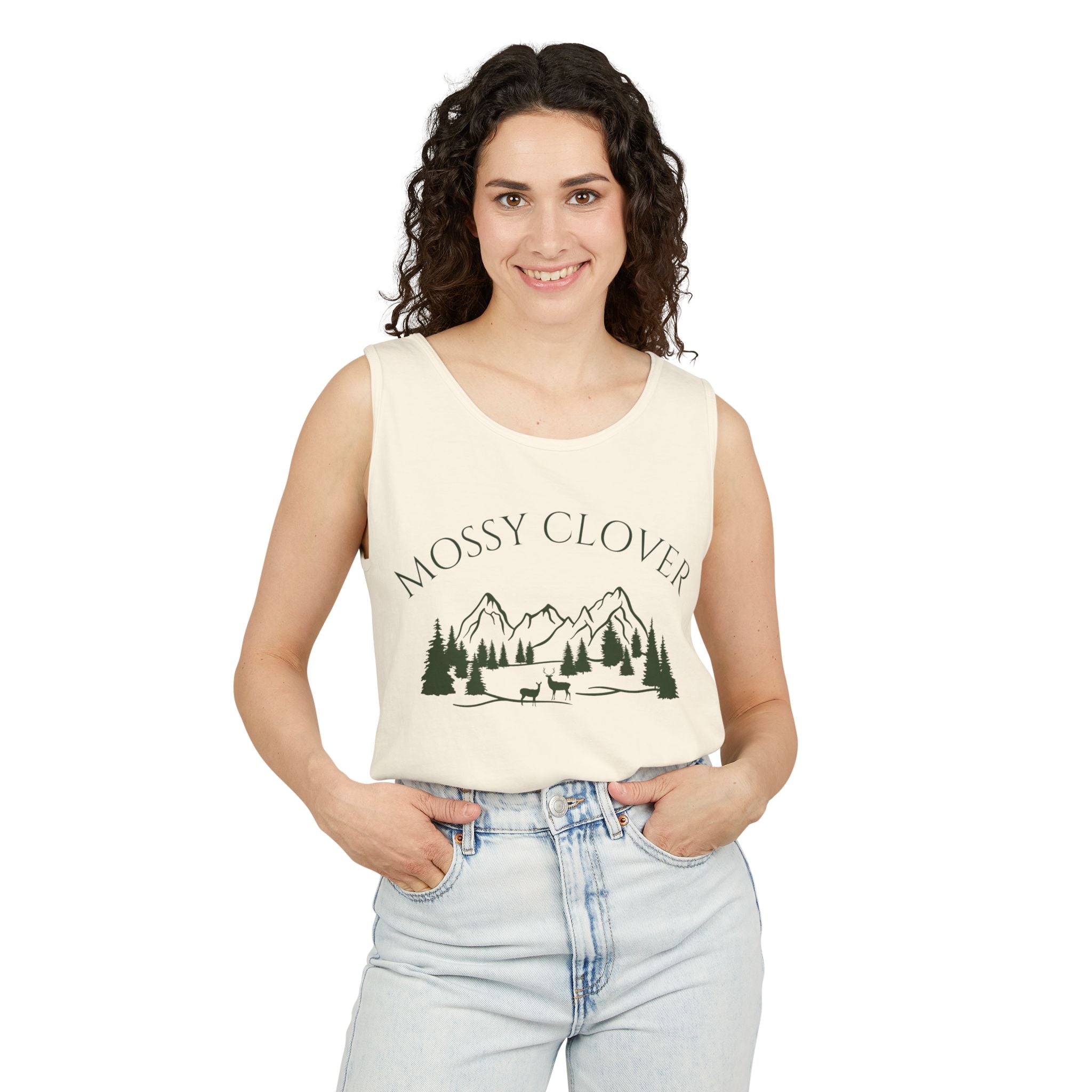 Mossy Clover Mountain Tank Top — Outdoor Nature Graphic Tank