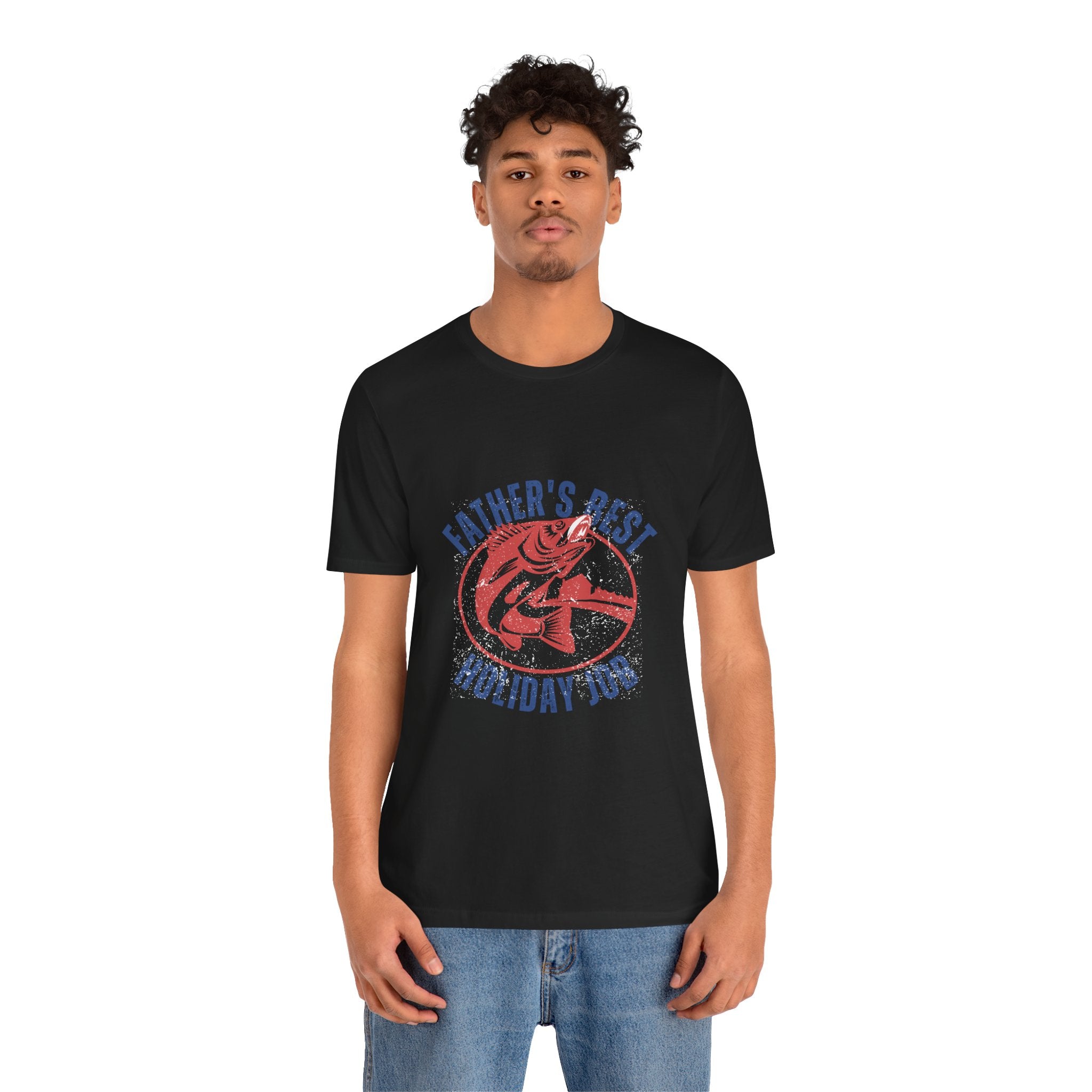 Father's Best Holiday Job T-Shirt — Vintage Fishing Dad Christmas Tee