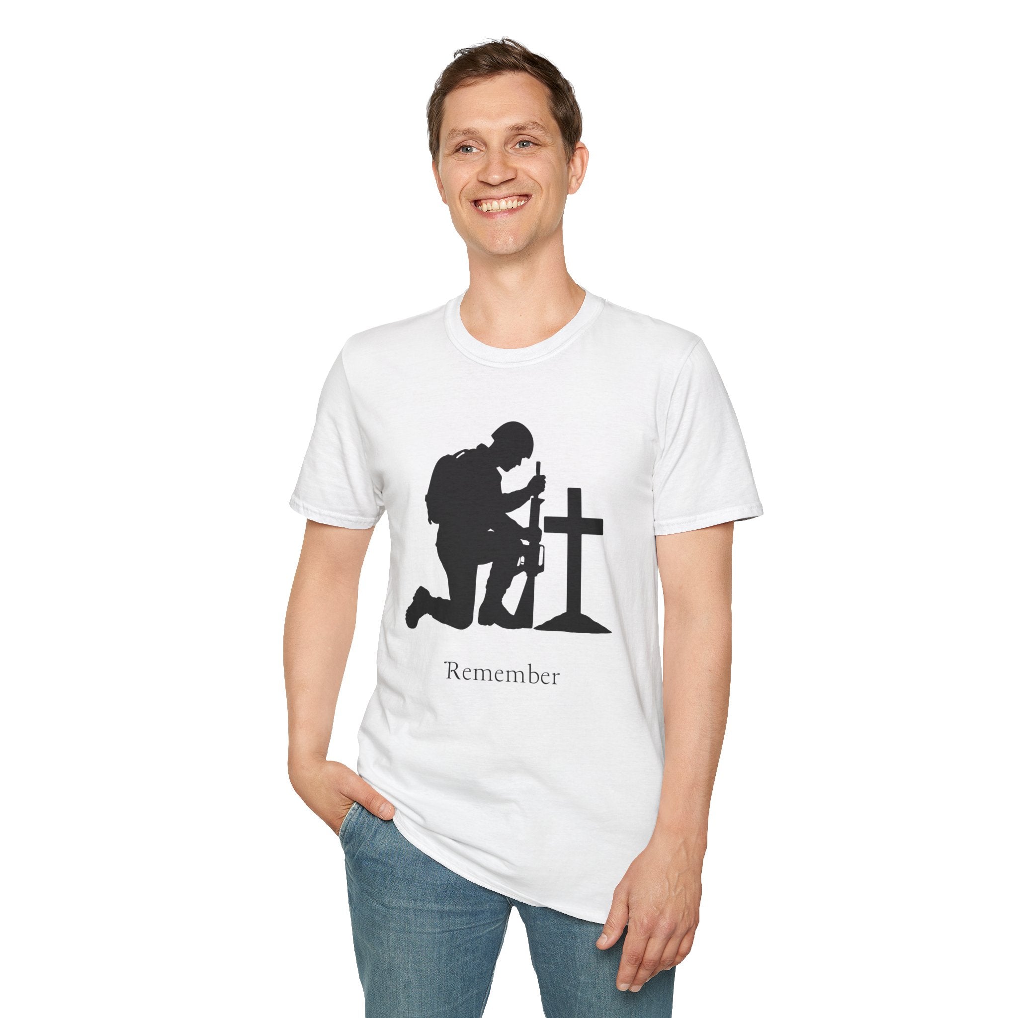 Remember Soldier Kneeling Cross T-Shirt — Military Memorial Tee
