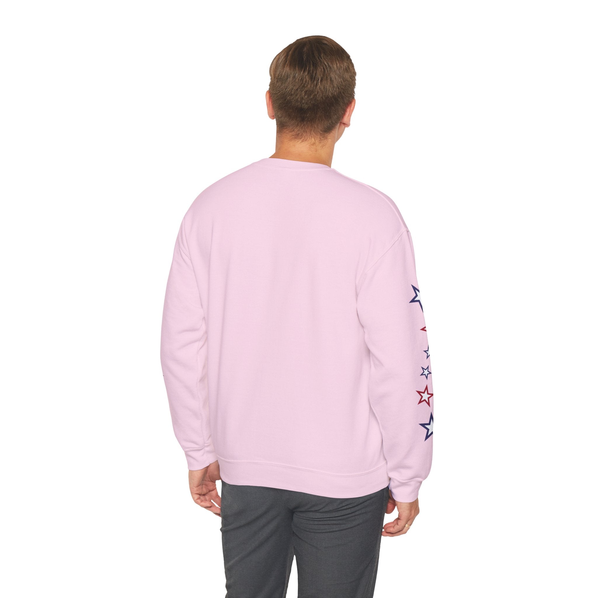 American Flag Castle Crewneck Sweatshirt — Patriotic Stars Sleeve Pullover