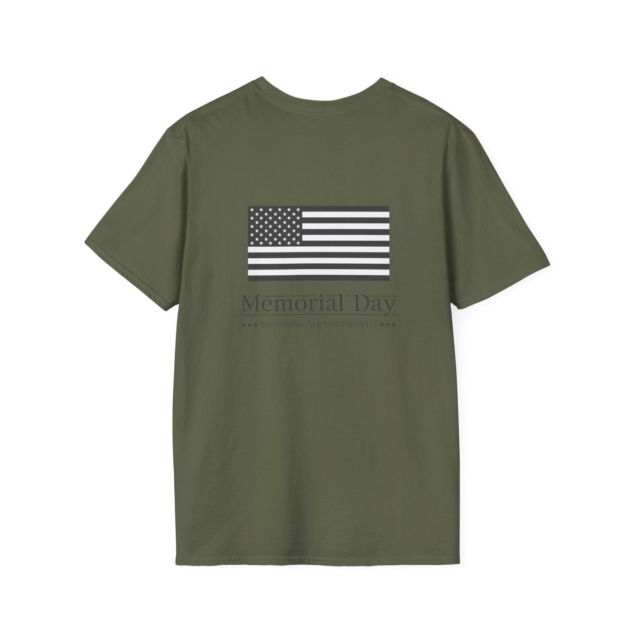 Memorial Day T-Shirt – 'Memorial Day' Script Front & American Flag Back