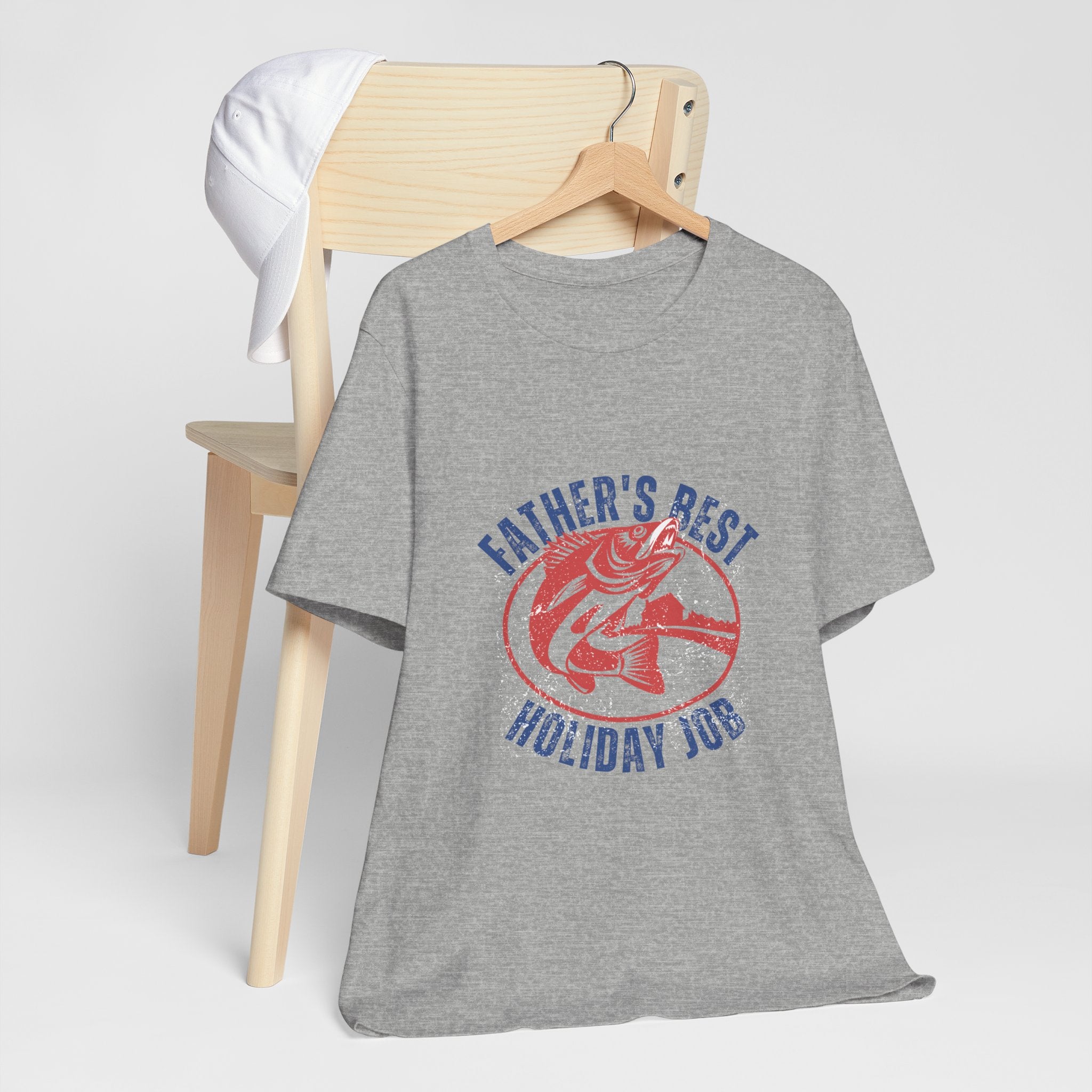 Father's Best Holiday Job T-Shirt — Vintage Fishing Dad Christmas Tee