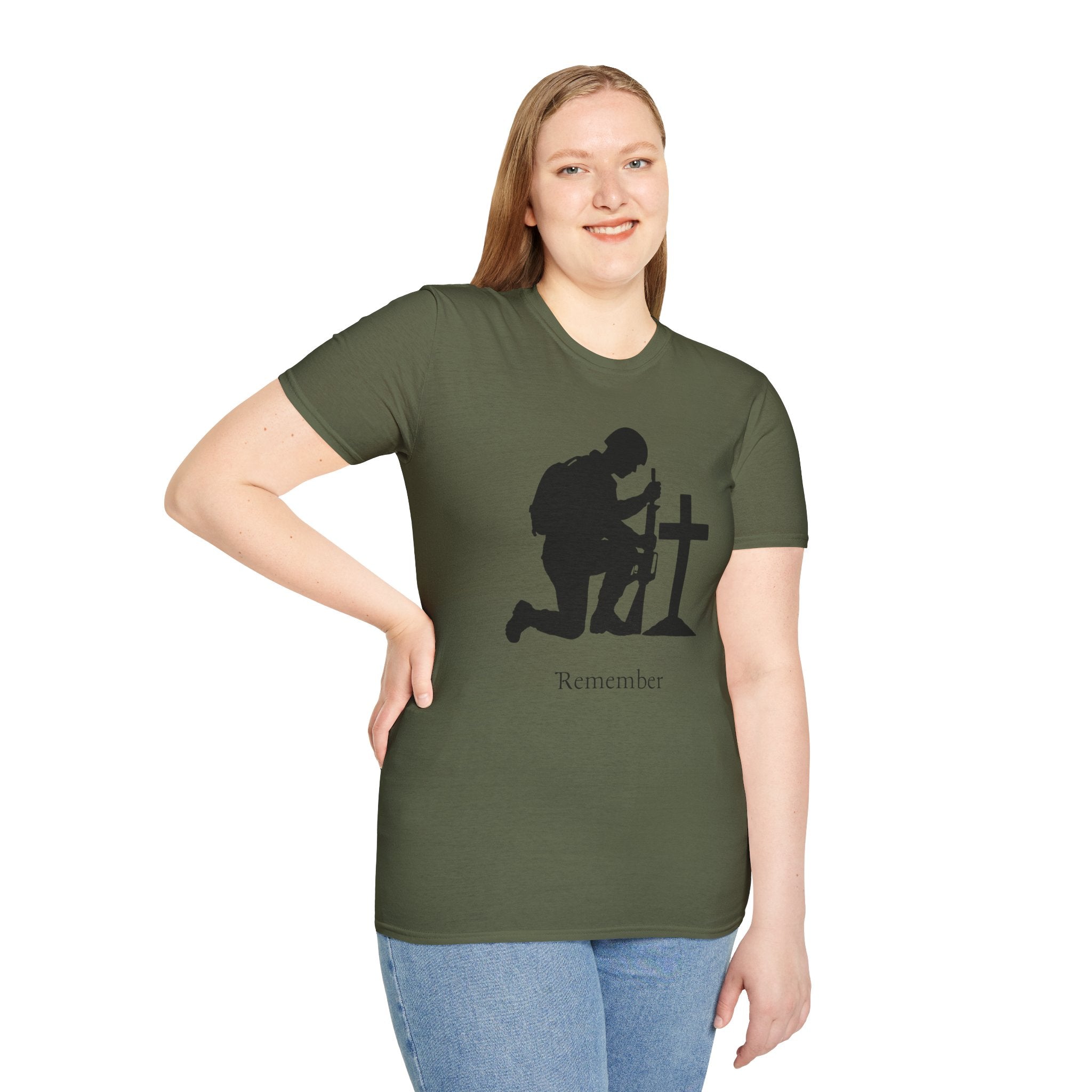 Remember Soldier Kneeling Cross T-Shirt — Military Memorial Tee