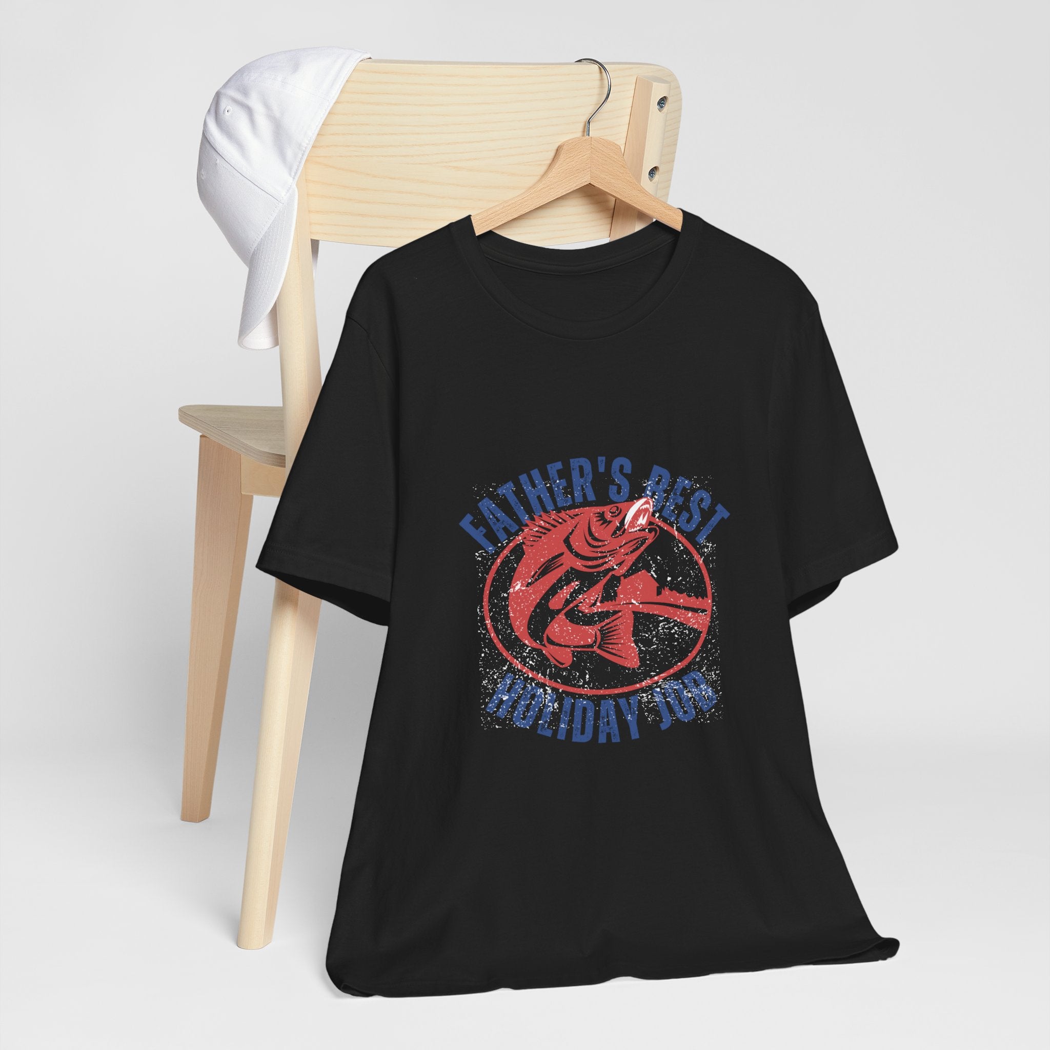 Father's Best Holiday Job T-Shirt — Vintage Fishing Dad Christmas Tee