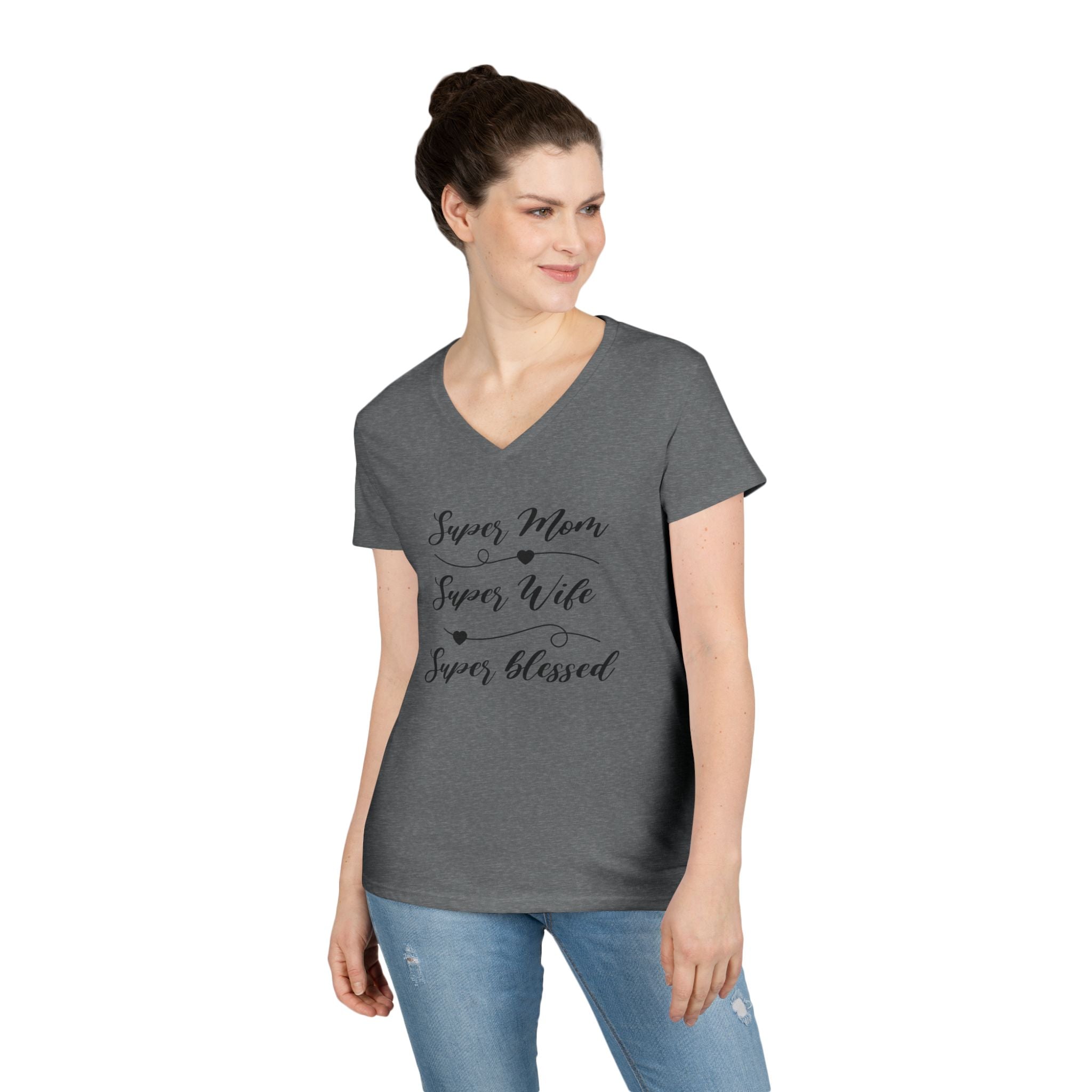 Super Mom Super Wife Super Blessed V-Neck Tee