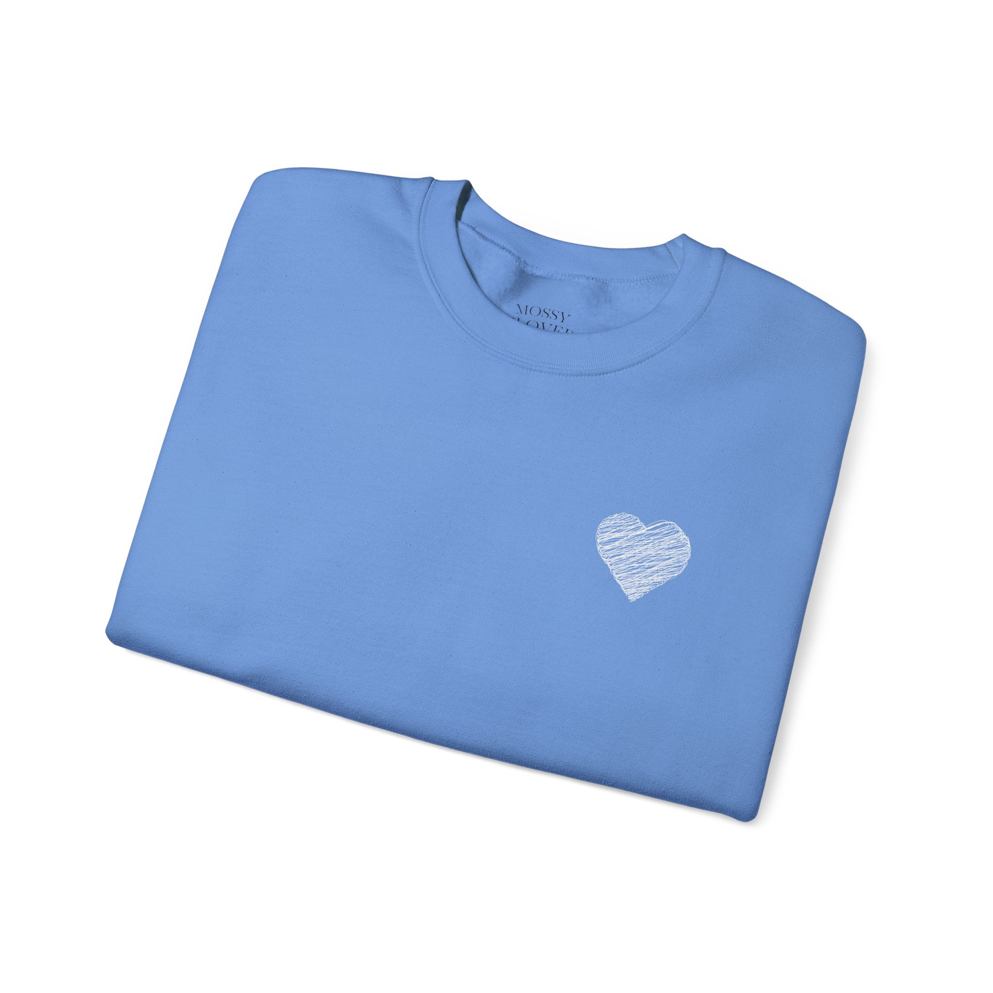 White Crewneck Sweatshirt with Small Gray Heart Chest Design