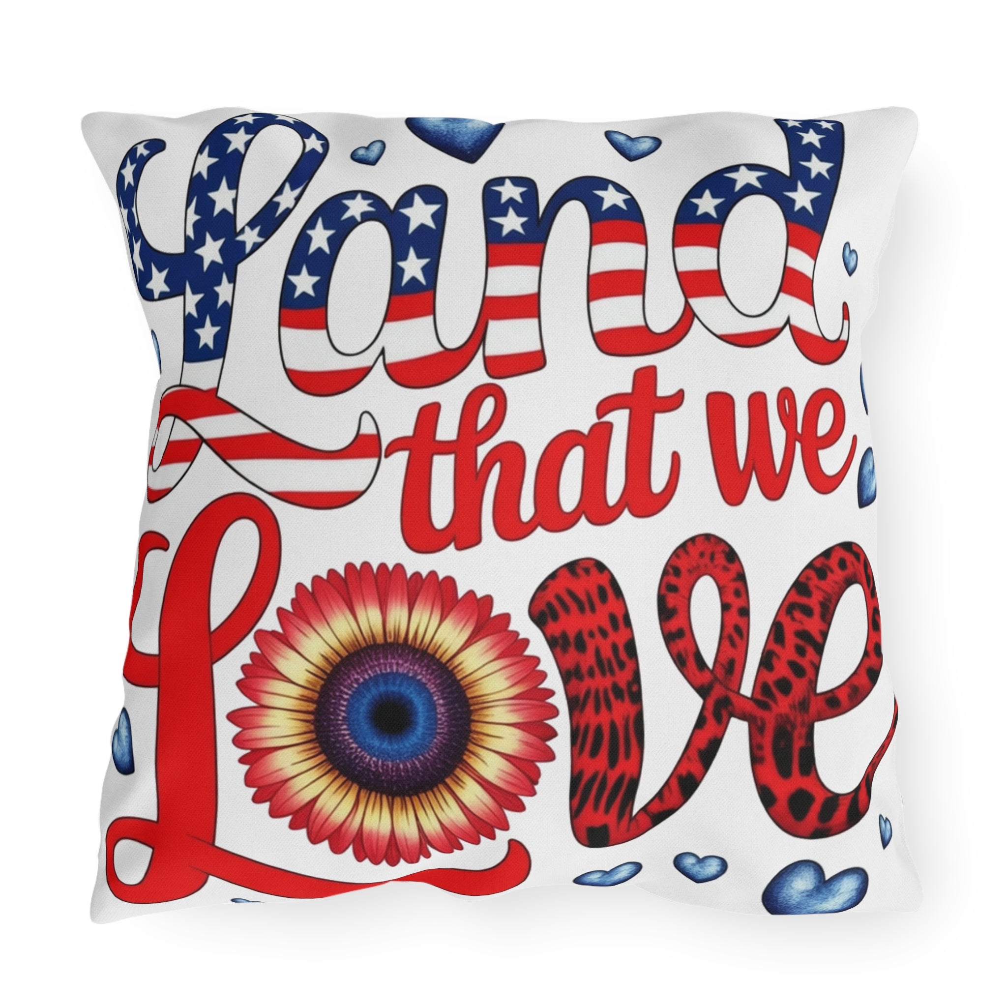 4th of July Outdoor Pillow - Patriotic Peace Love America Throw Pillow